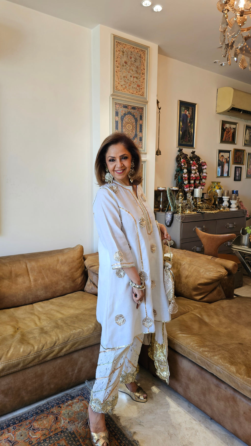 Beautiful Linen Kurta with Chicken Cutwork pants Embellished with Gota Kinari work