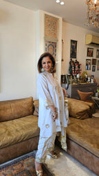 Beautiful Linen Kurta with Chicken Cutwork pants Embellished with Gota Kinari work