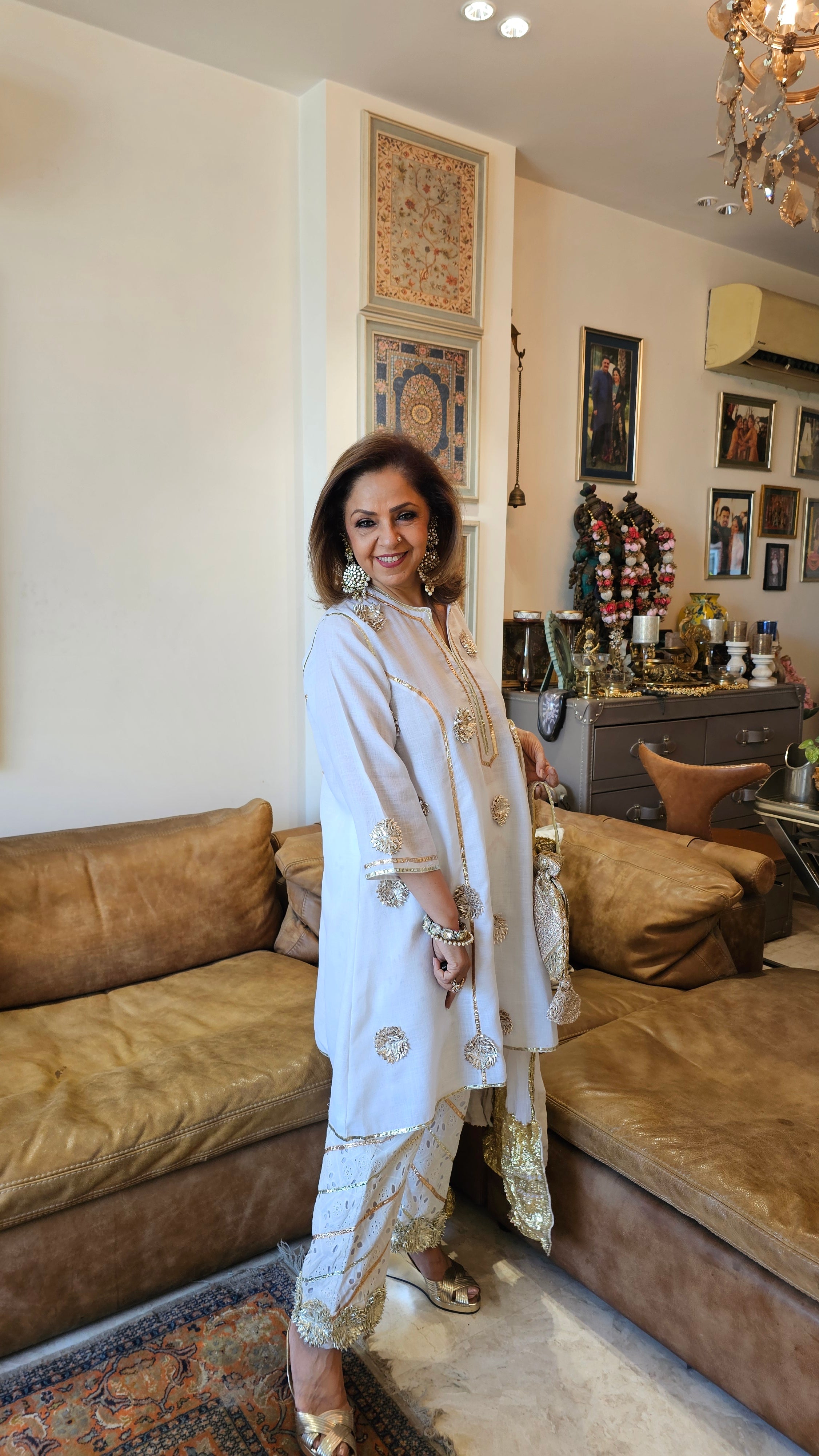 Beautiful Linen Kurta with Chicken Cutwork pants Embellished with Gota Kinari work