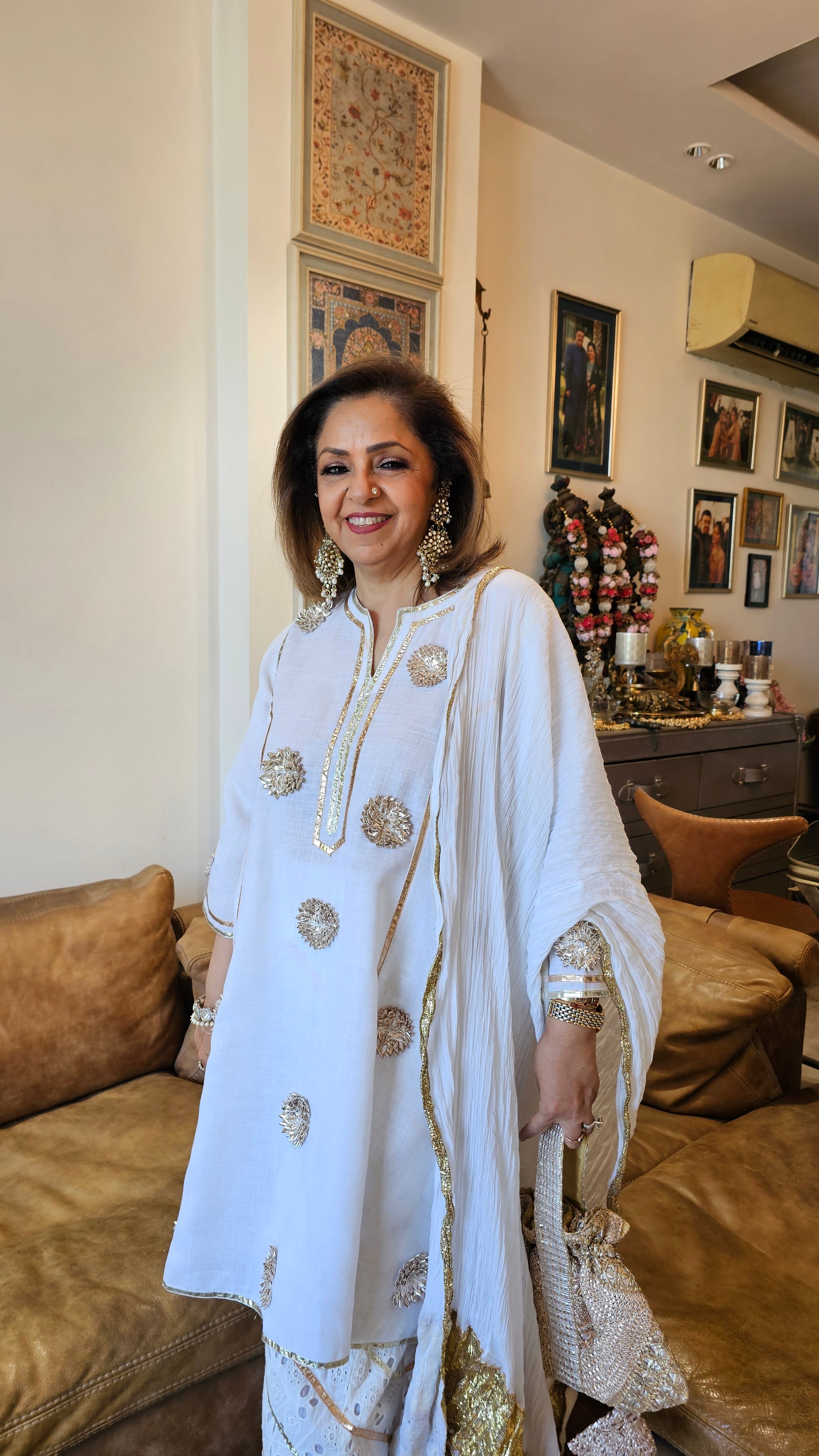 Beautiful Linen Kurta with Chicken Cutwork pants Embellished with Gota Kinari work