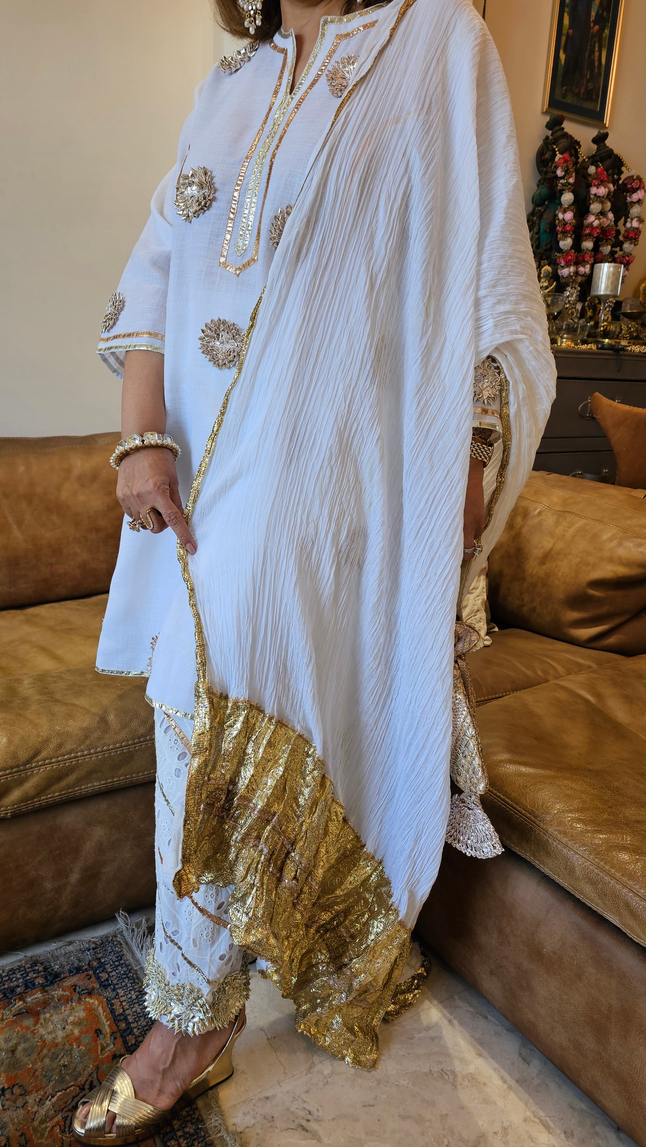 Beautiful Linen Kurta with Chicken Cutwork pants Embellished with Gota Kinari work