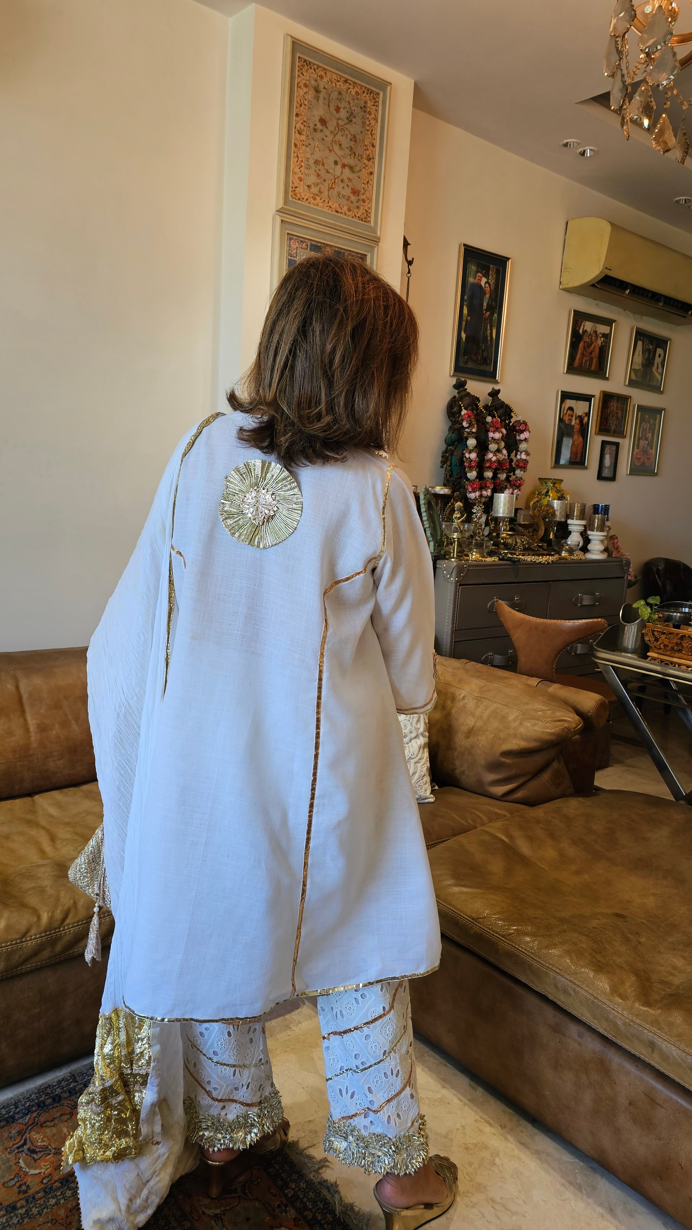 Beautiful Linen Kurta with Chicken Cutwork pants Embellished with Gota Kinari work