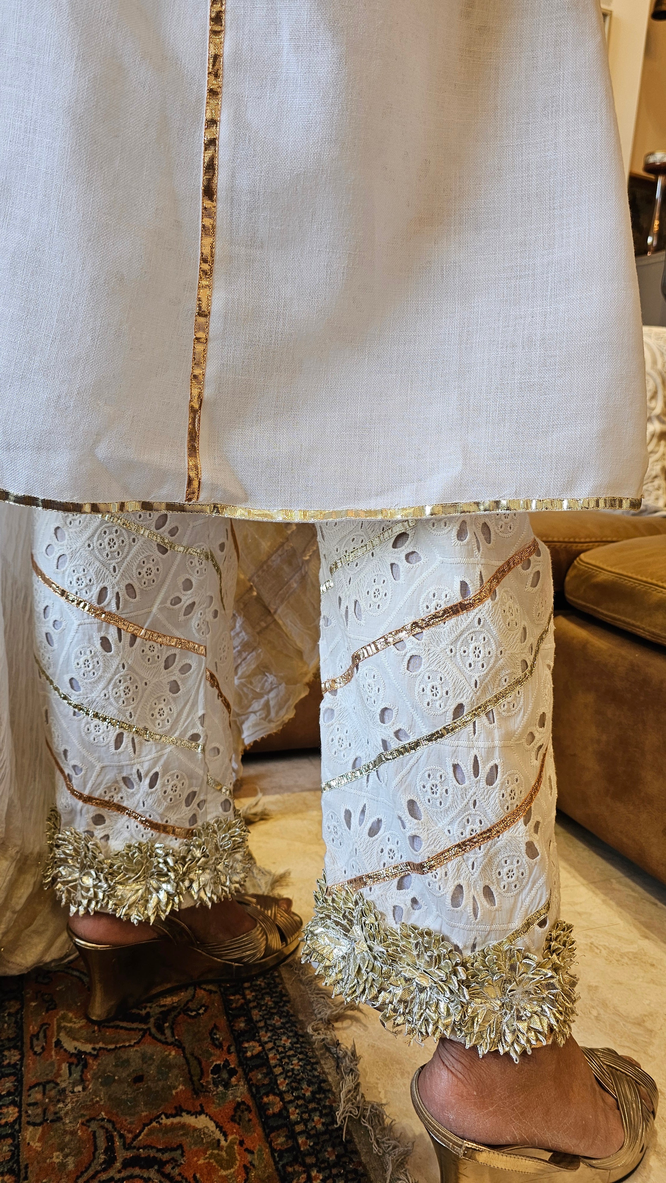 Beautiful Linen Kurta with Chicken Cutwork pants Embellished with Gota Kinari work