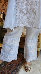 Beautiful Linen with Shimmer & Lace work Outfit Dressed with Bead work
