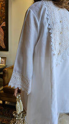 Beautiful Linen with Shimmer & Lace work Outfit Dressed with Bead work