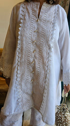 Beautiful Linen with Shimmer & Lace work Outfit Dressed with Bead work