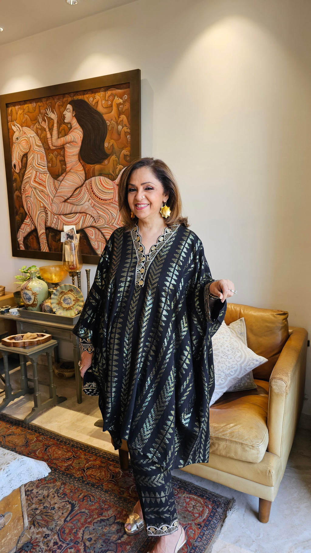 Mesmerising Black and Gold Jacquard Cotton Outfit with Zari & Sippi work