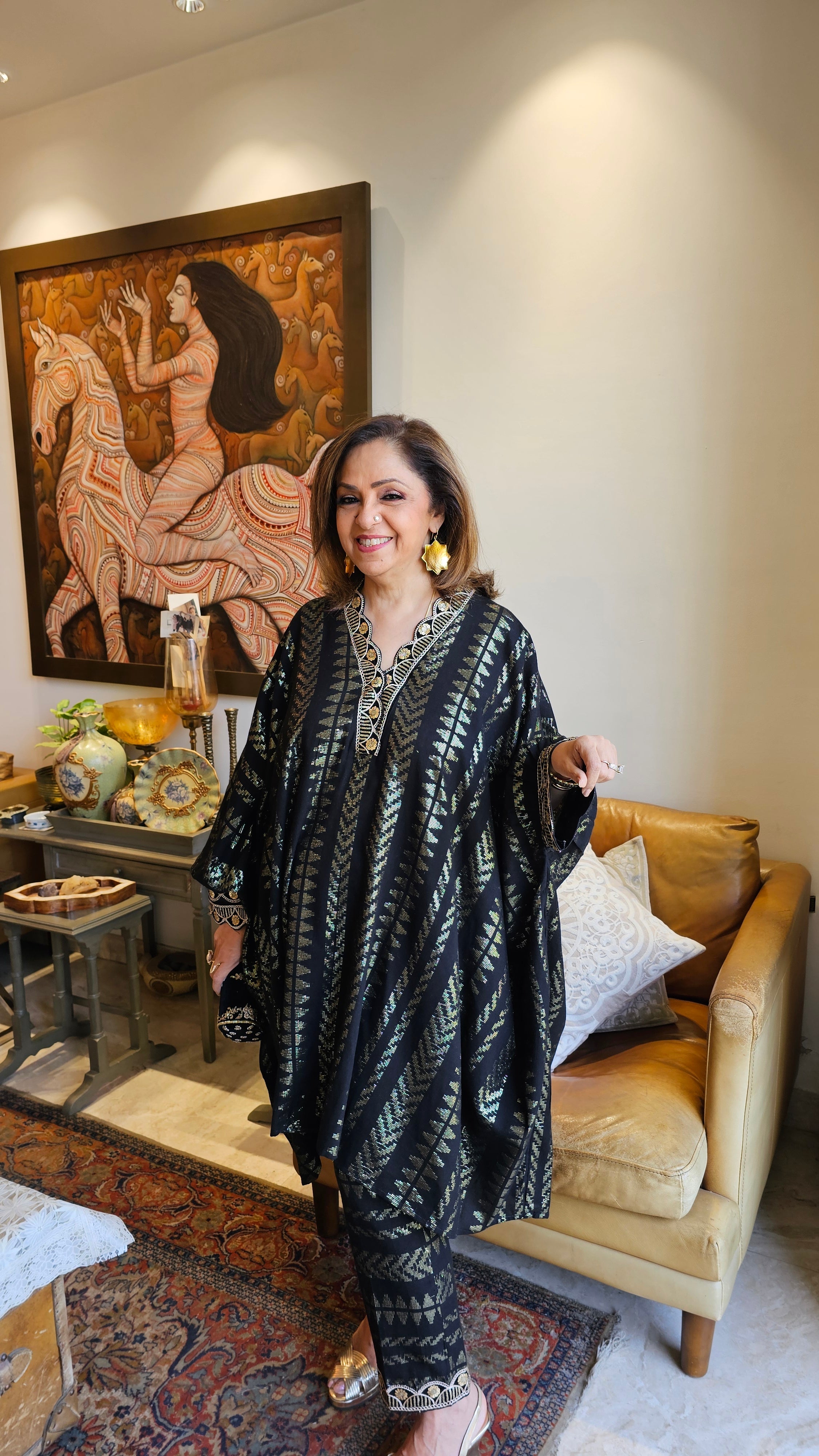 Mesmerising Black and Gold Jacquard Cotton Outfit with Zari & Sippi work