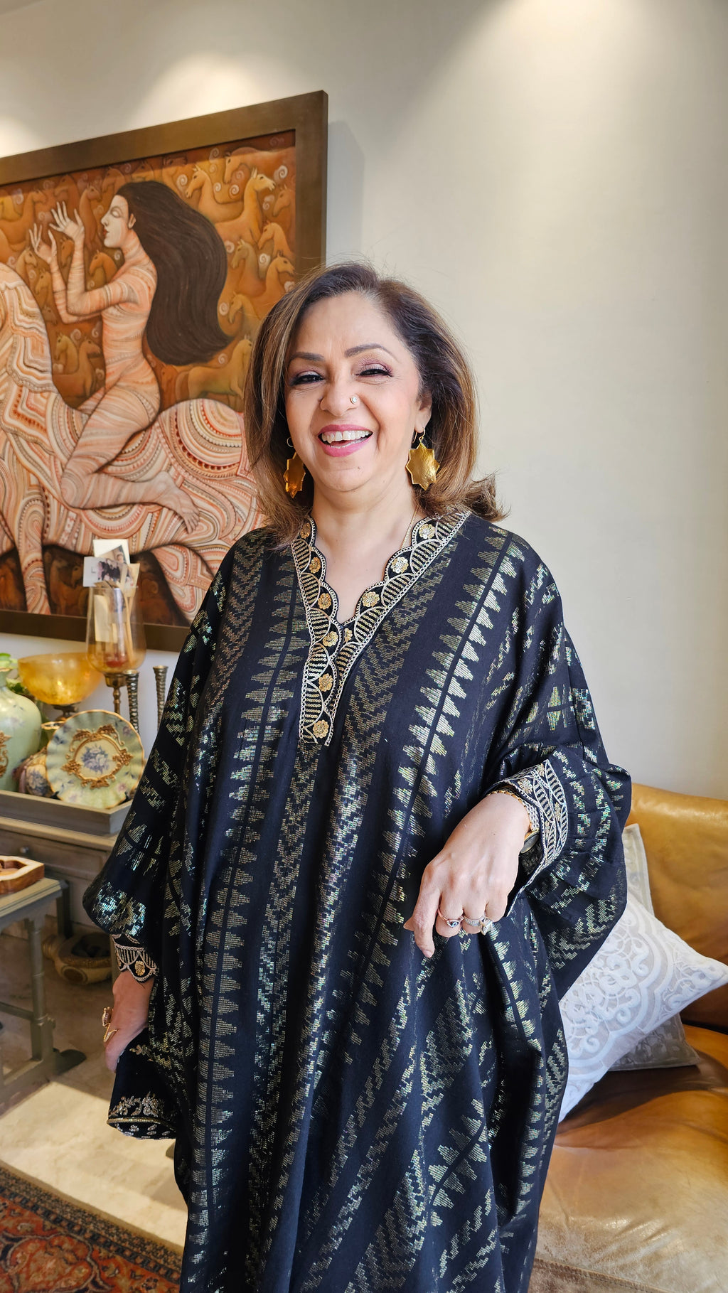 Mesmerising Black and Gold Jacquard Cotton Outfit with Zari & Sippi work