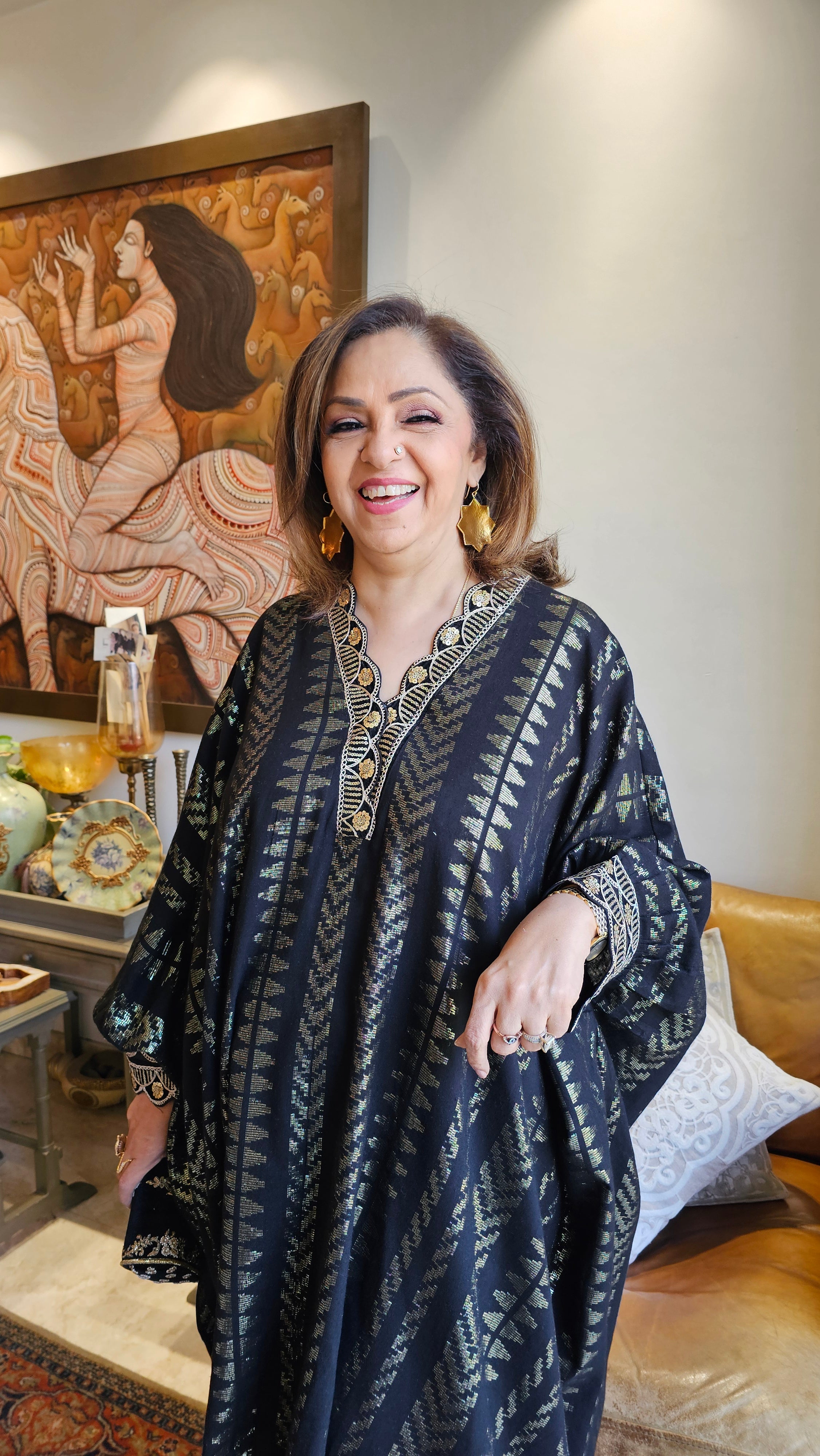 Mesmerising Black and Gold Jacquard Cotton Outfit with Zari & Sippi work