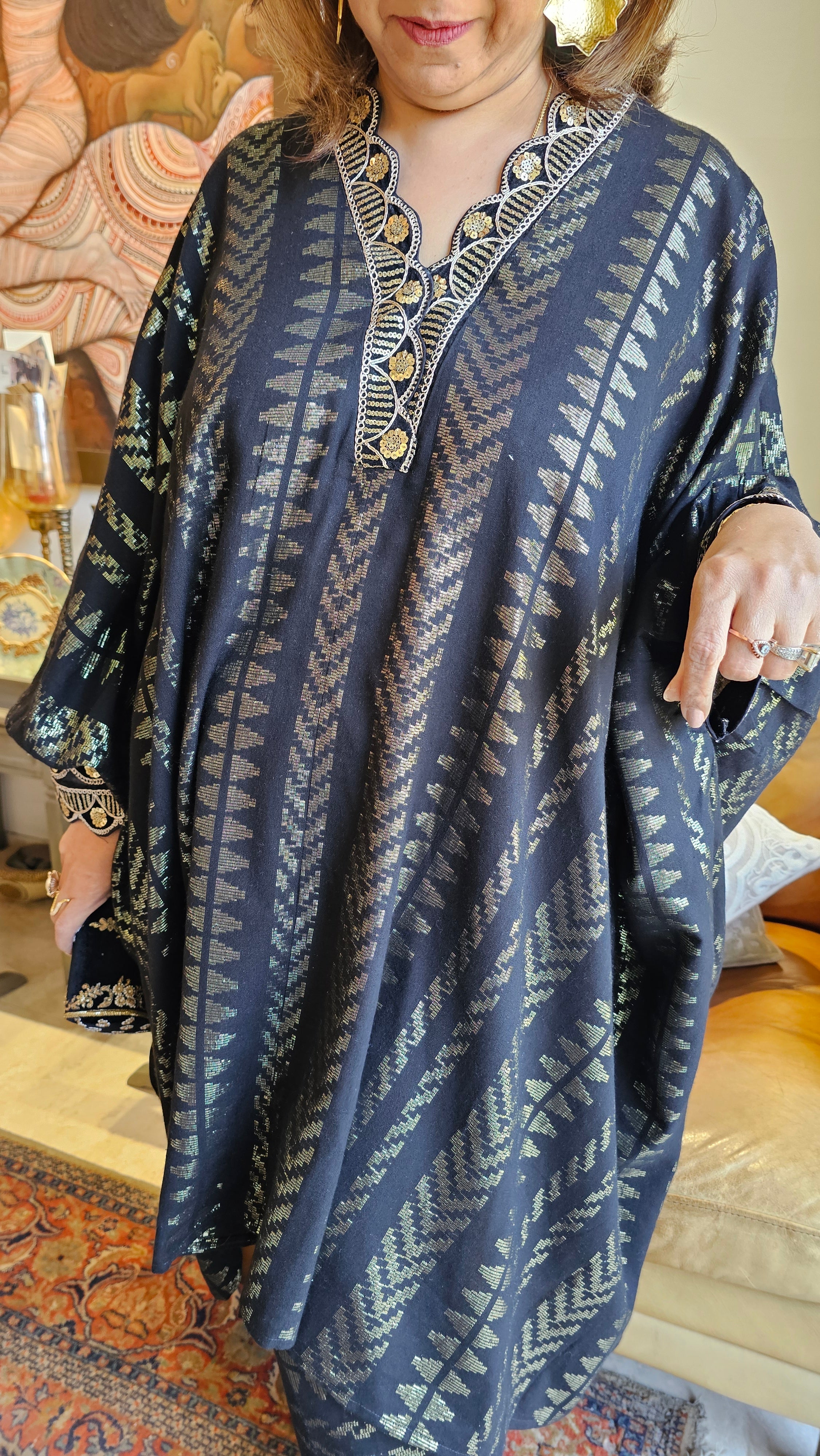 Mesmerising Black and Gold Jacquard Cotton Outfit with Zari & Sippi work