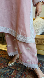 Beautiful Linen Embroidered Pants with Dori work Embroidery Kurta Trimmed with Laces
