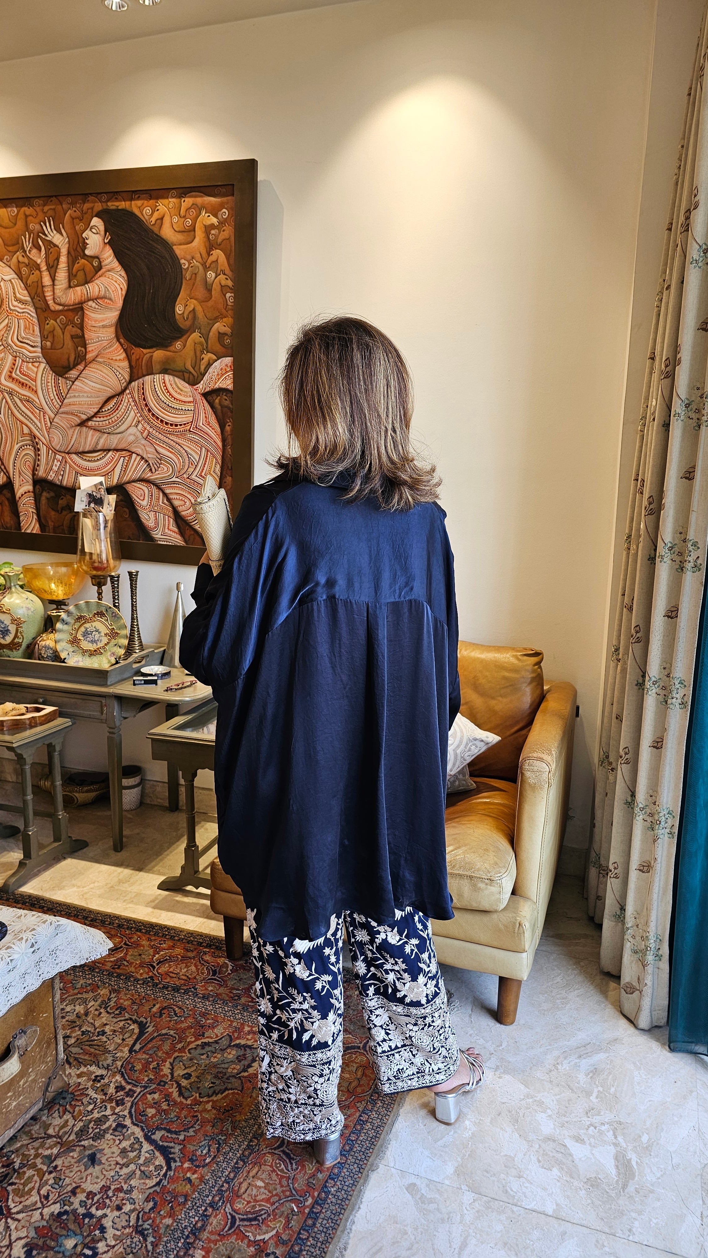 Stunning Parsi Embroidered Pants with Cotton Satin Blend Flowing Shirt