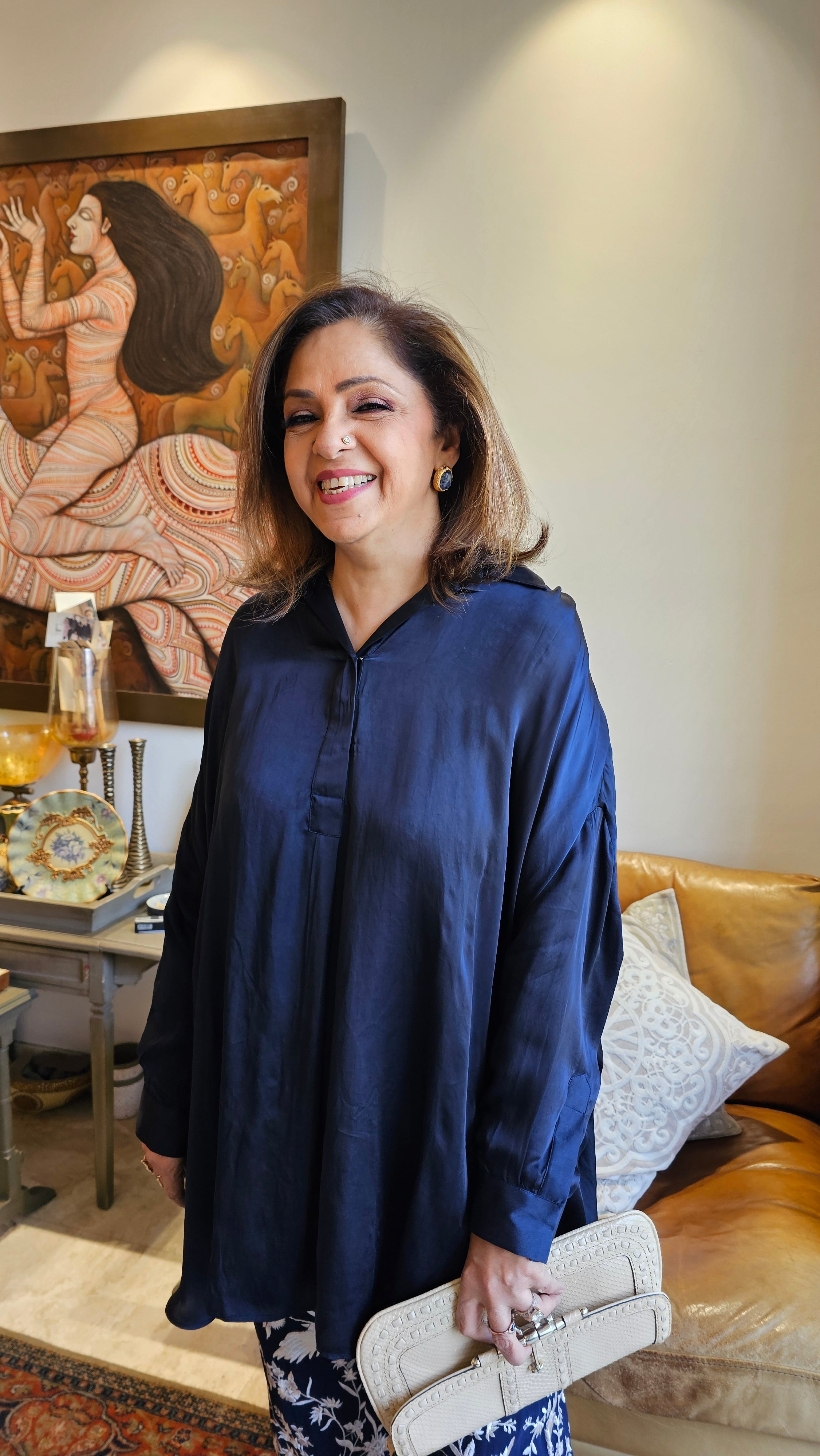 Stunning Parsi Embroidered Pants with Cotton Satin Blend Flowing Shirt