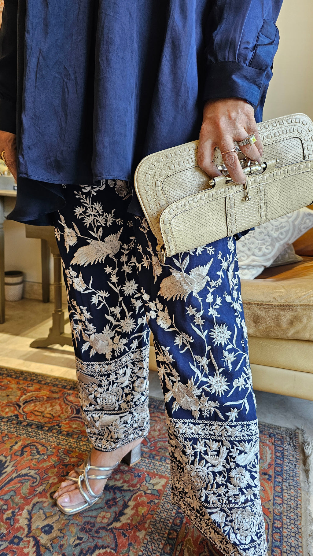 Stunning Parsi Embroidered Pants with Cotton Satin Blend Flowing Shirt