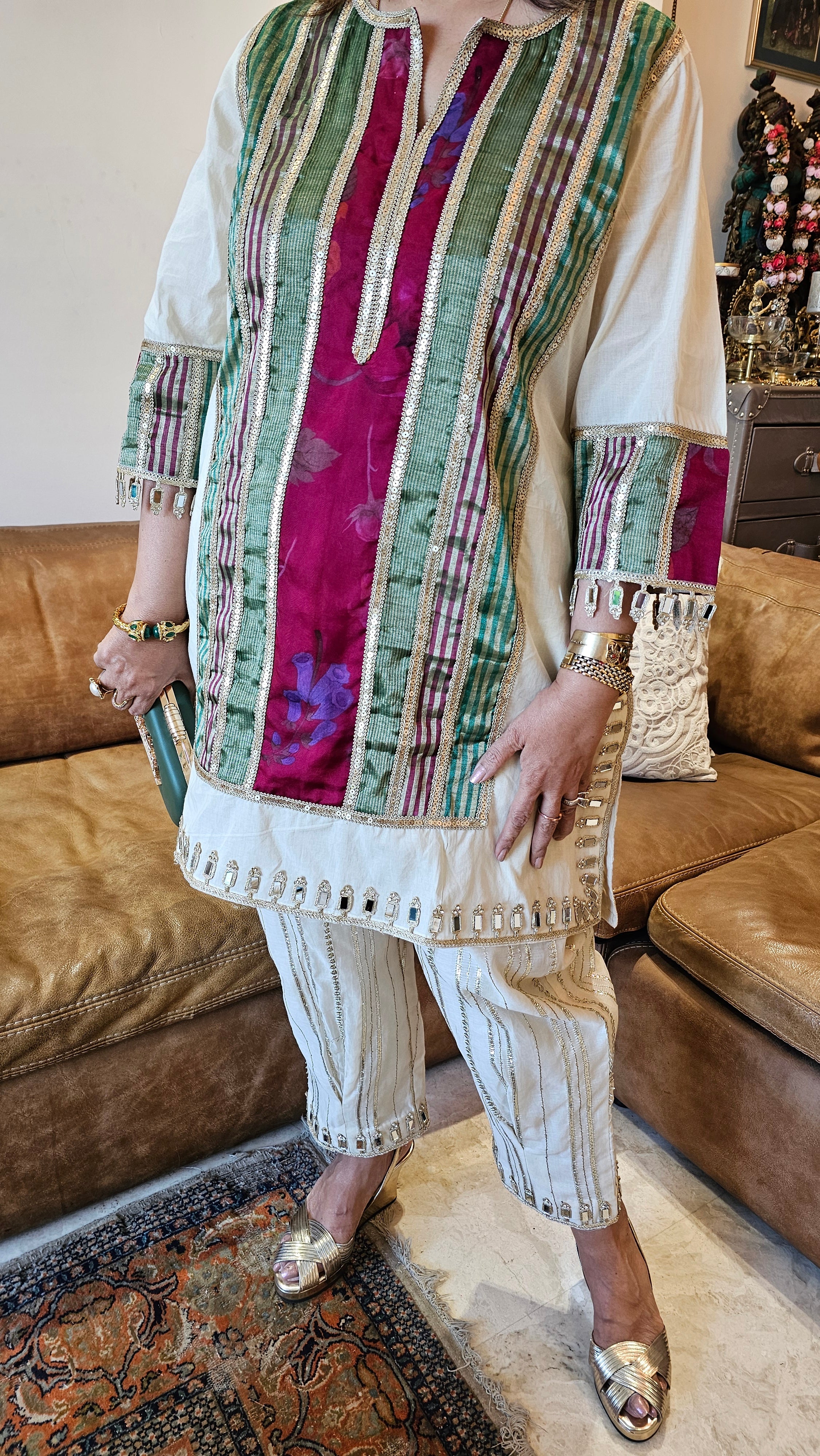 Beautiful Pure Cotton Top & Bottom with Gota, Tissue & Mirror work