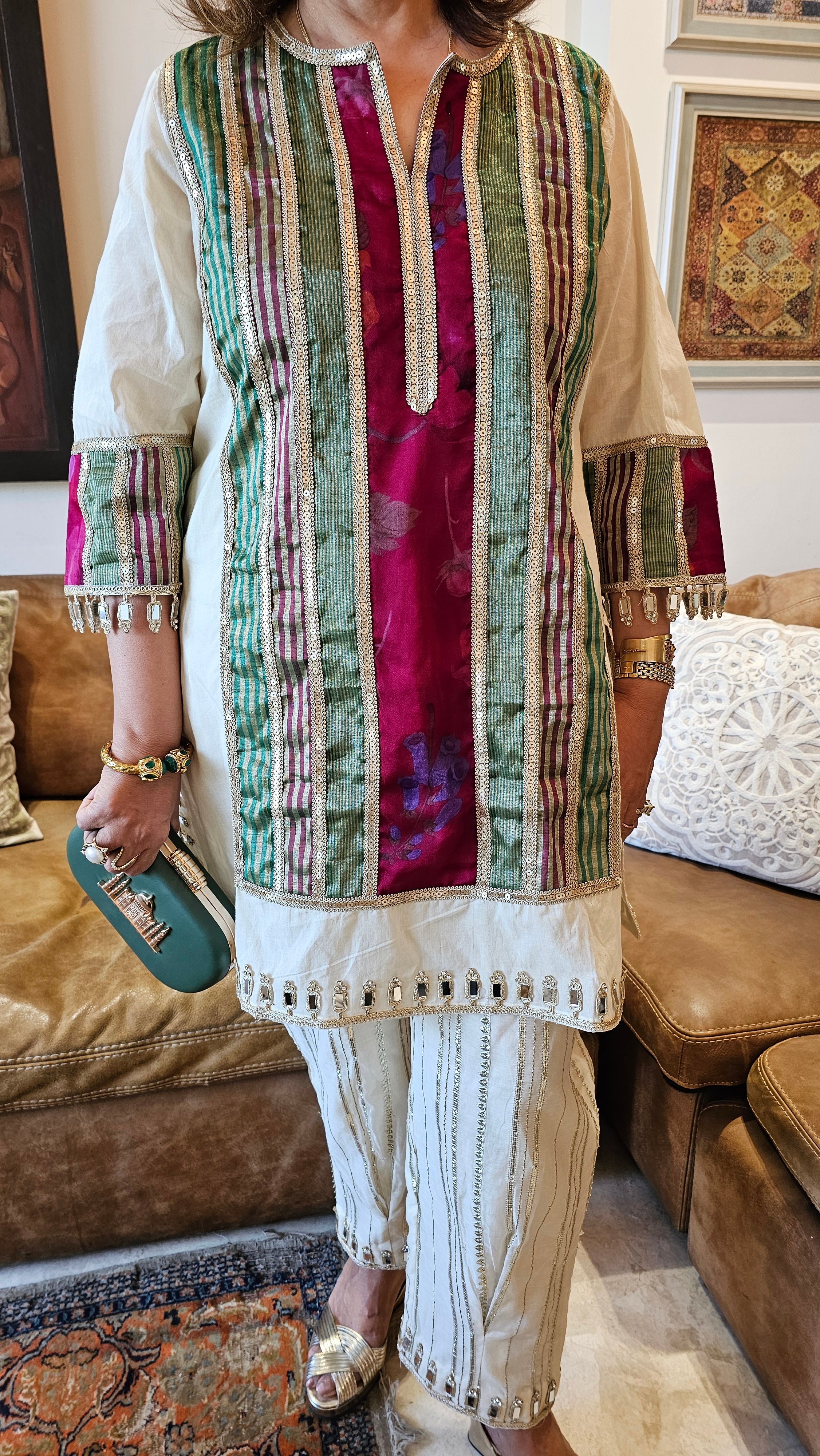 Beautiful Pure Cotton Top & Bottom with Gota, Tissue & Mirror work