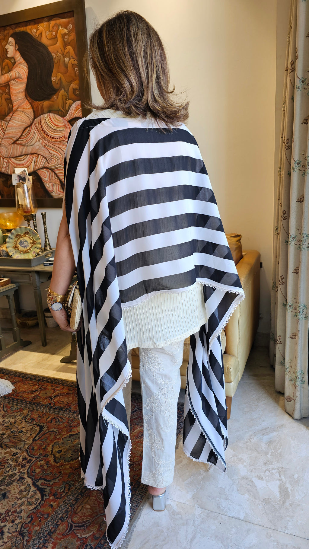 Beautiful Cotton Embroidered Pants with Cotton Pintucks Shirt with Georgette Printed Cape