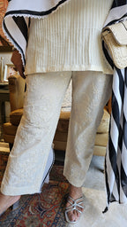 Beautiful Cotton Embroidered Pants with Cotton Pintucks Shirt with Georgette Printed Cape