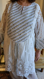 Beautiful Lace Outfit with Mirror & Pearl Work with Satin Bottom