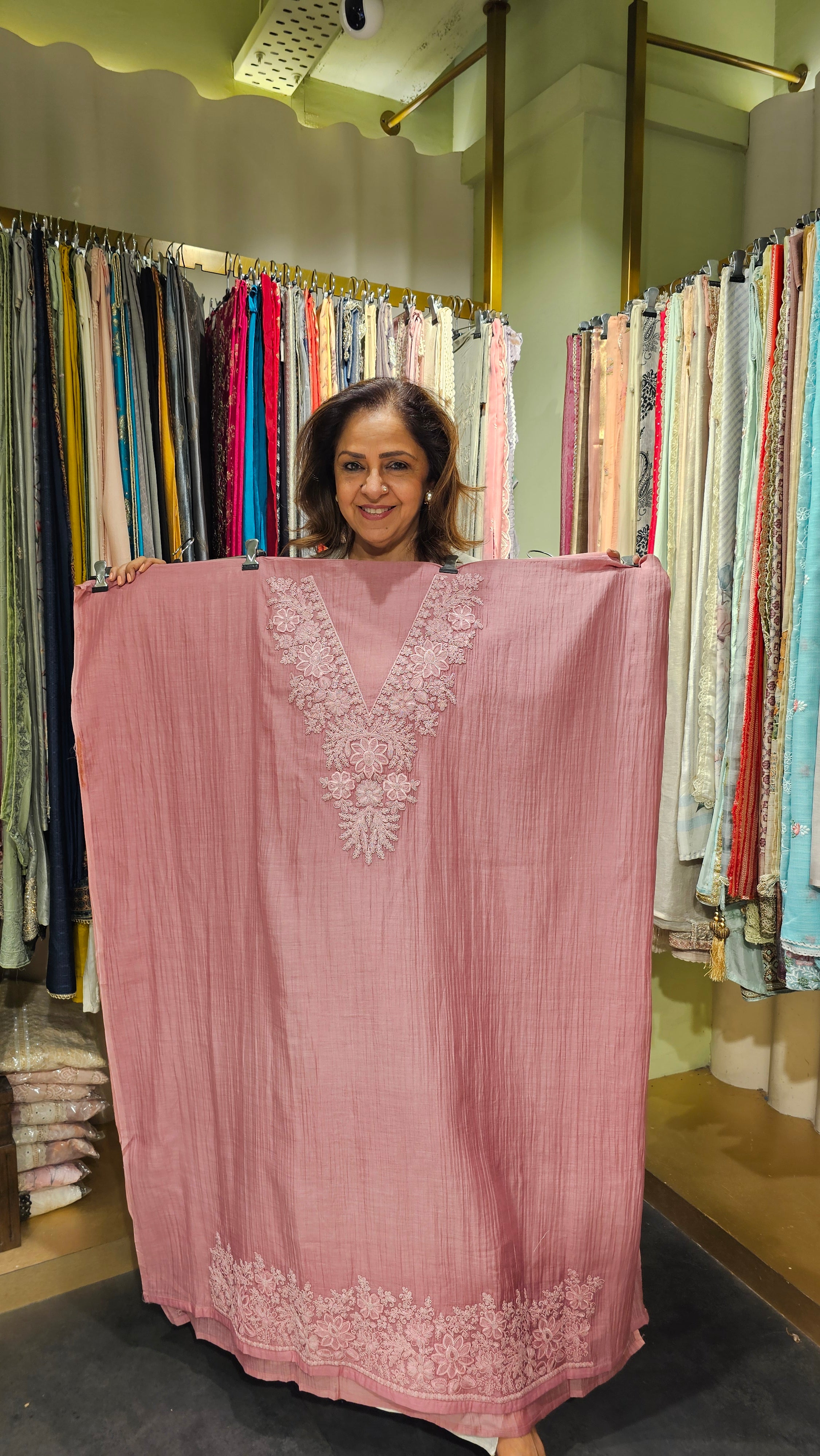Beautiful Mul Fabric Suit trimmed With thread work
