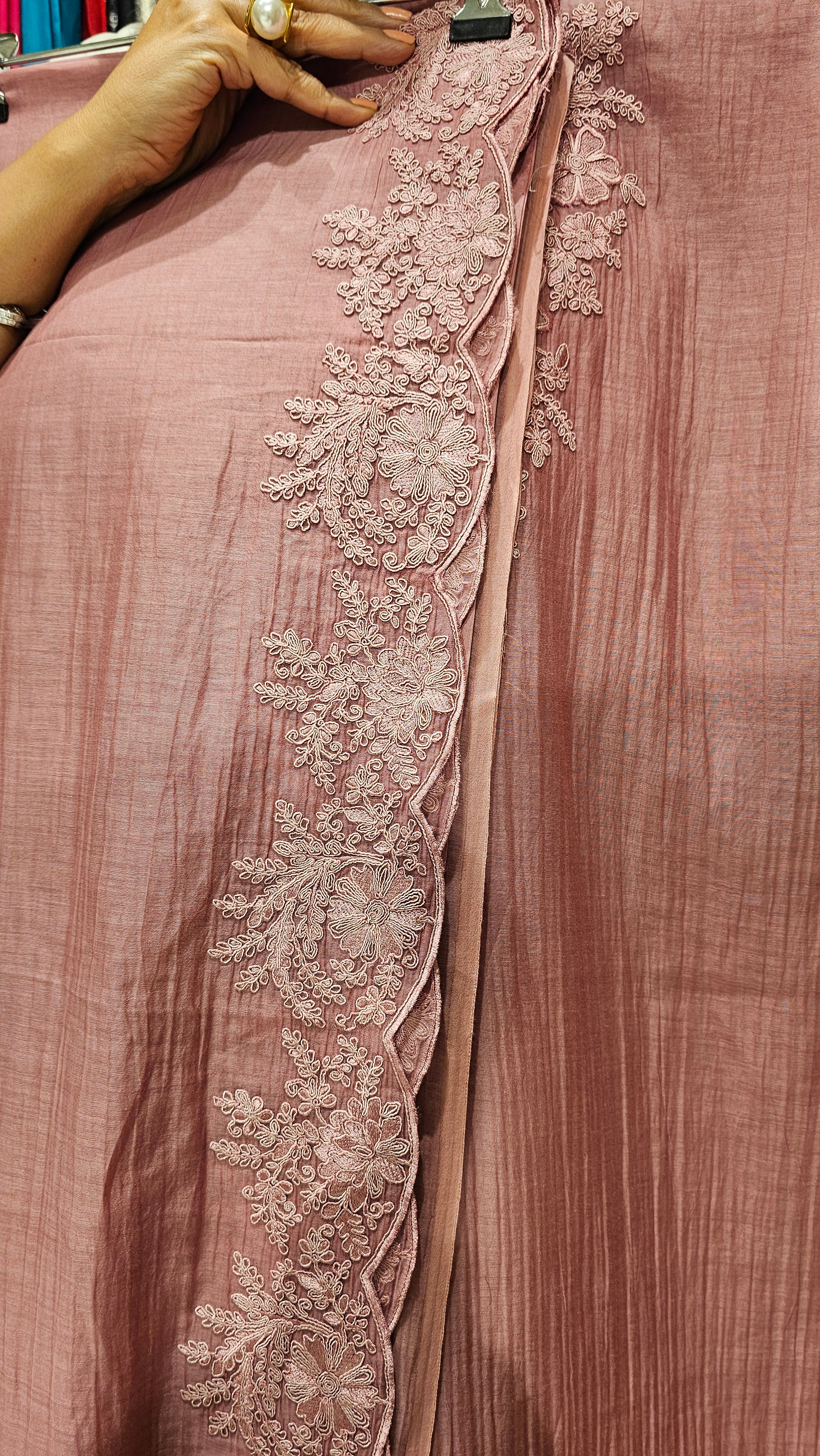 Beautiful Mul Fabric Suit trimmed With thread work