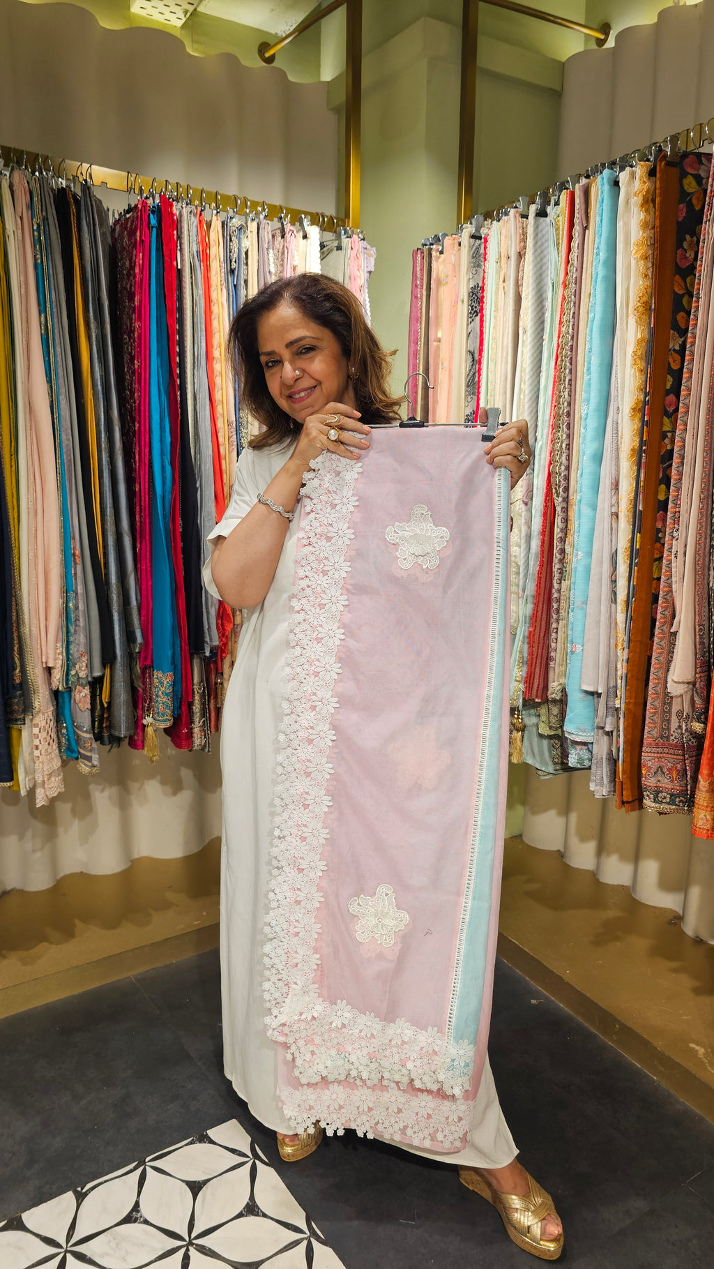 Beautiful Kota Doriya Suit with Cotton Dupatta trimmed With Lace work