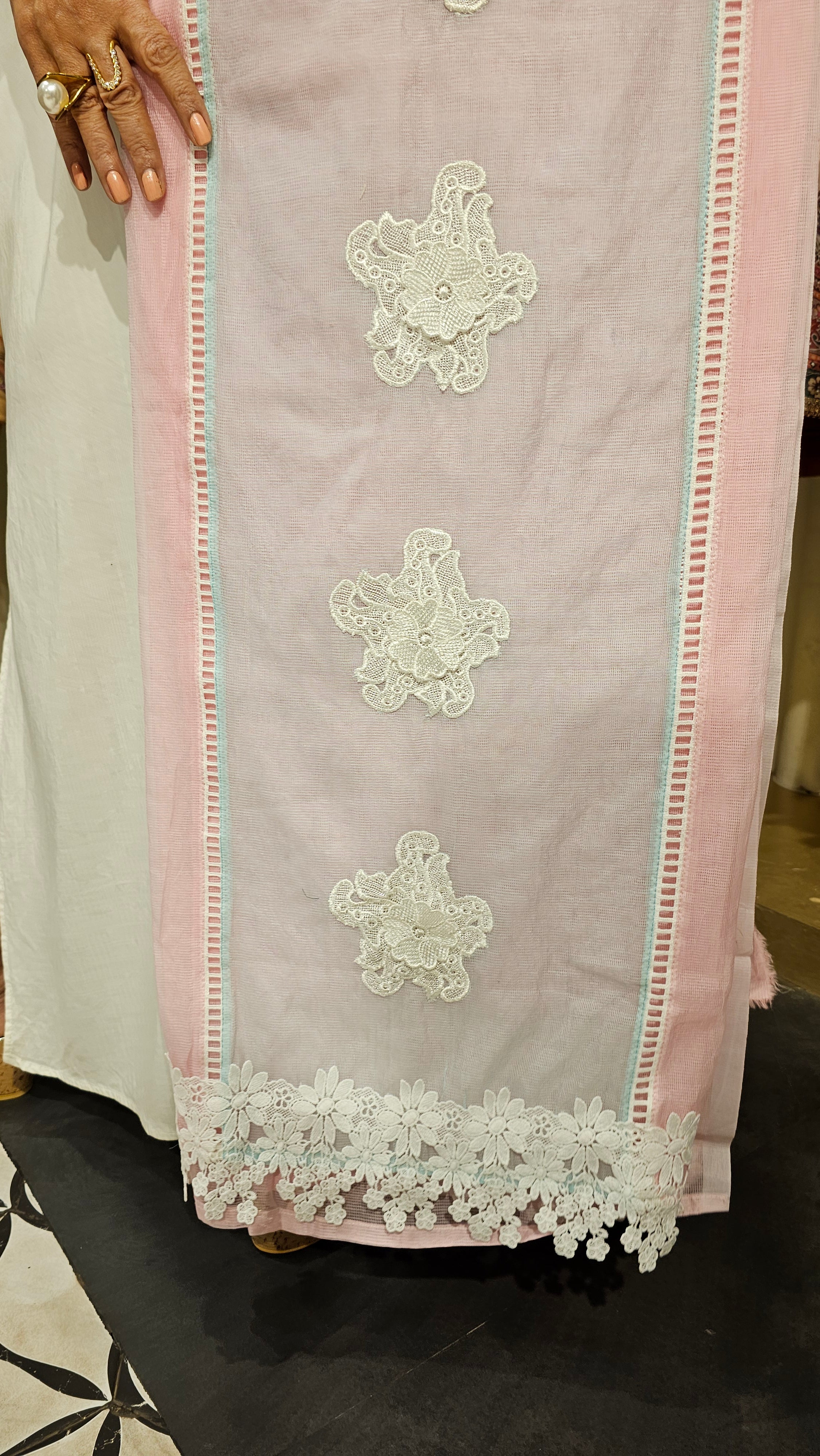 Beautiful Kota Doriya Suit with Cotton Dupatta trimmed With Lace work