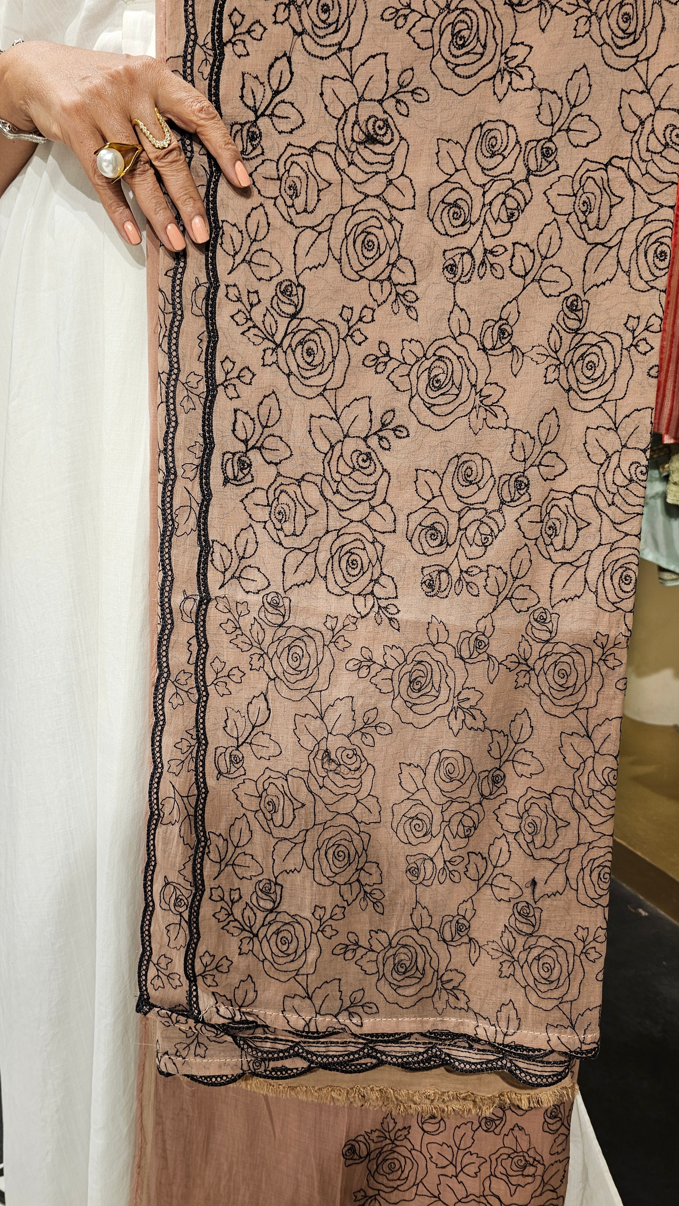 Beautiful Mul Top & Dupatta  with Rayon Bottom Suit trimmed With Thread Work