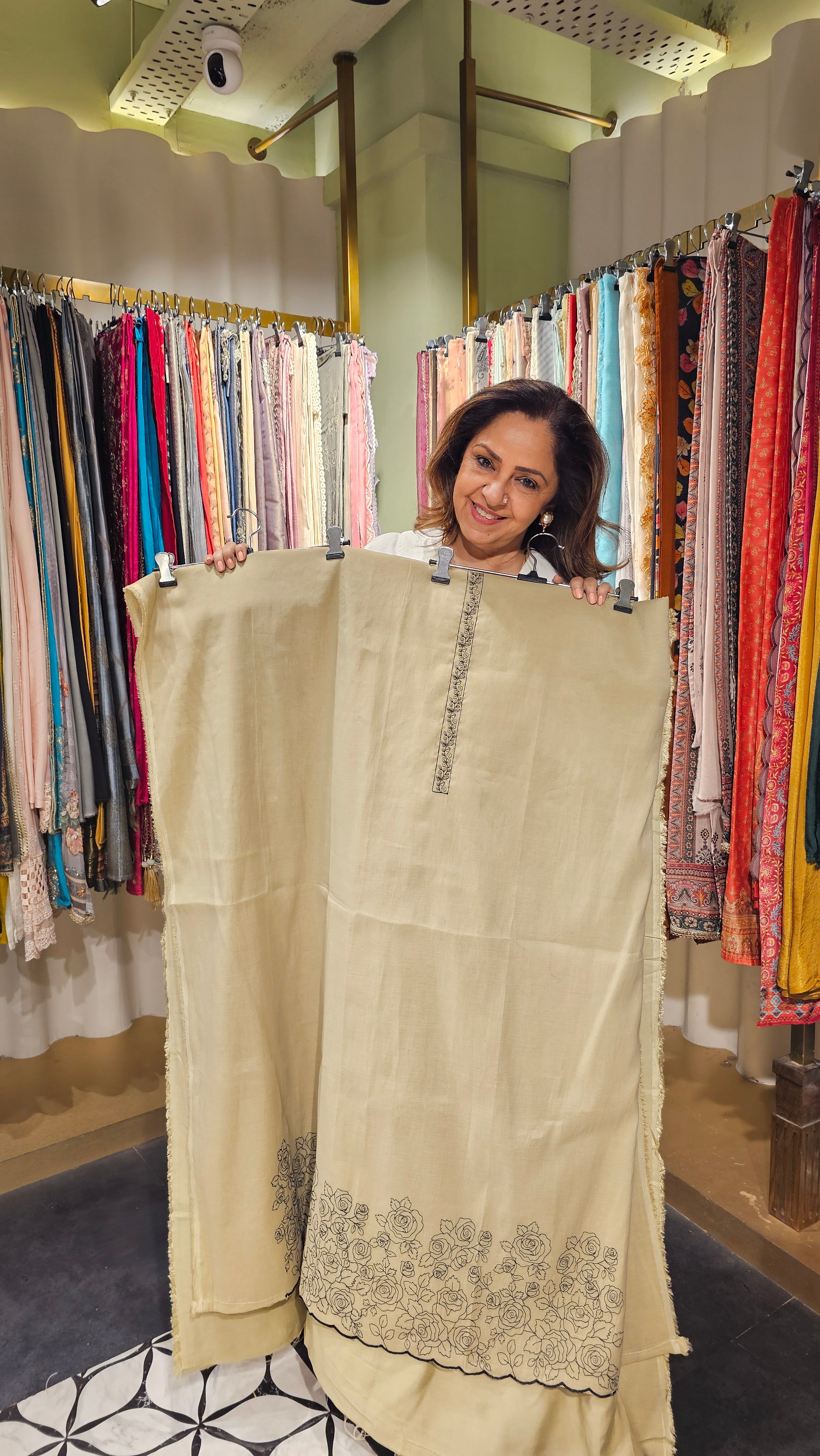 Beautiful Mul Top & Dupatta  with Rayon Bottom Suit trimmed With Thread Work