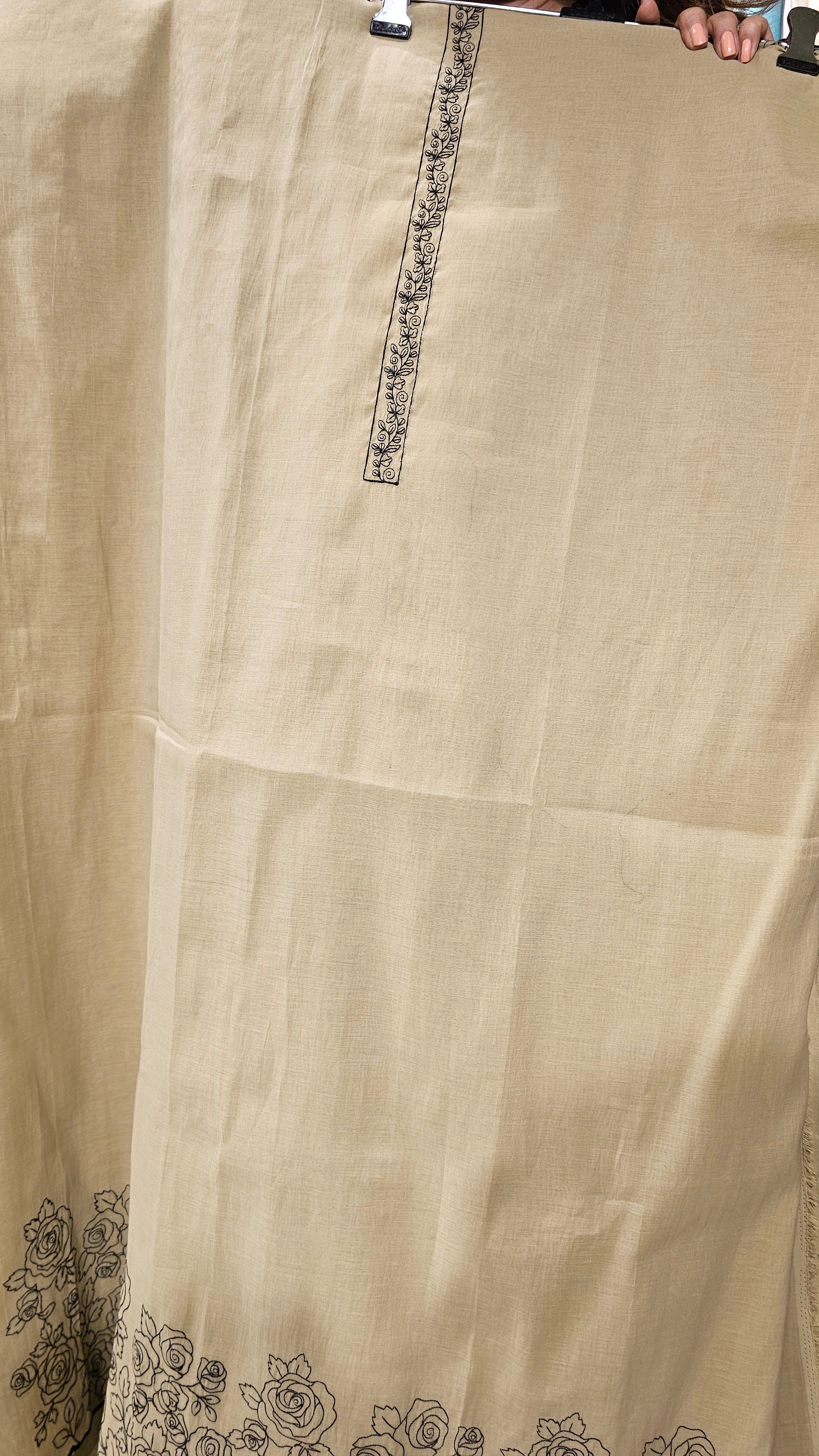Beautiful Mul Top & Dupatta  with Rayon Bottom Suit trimmed With Thread Work