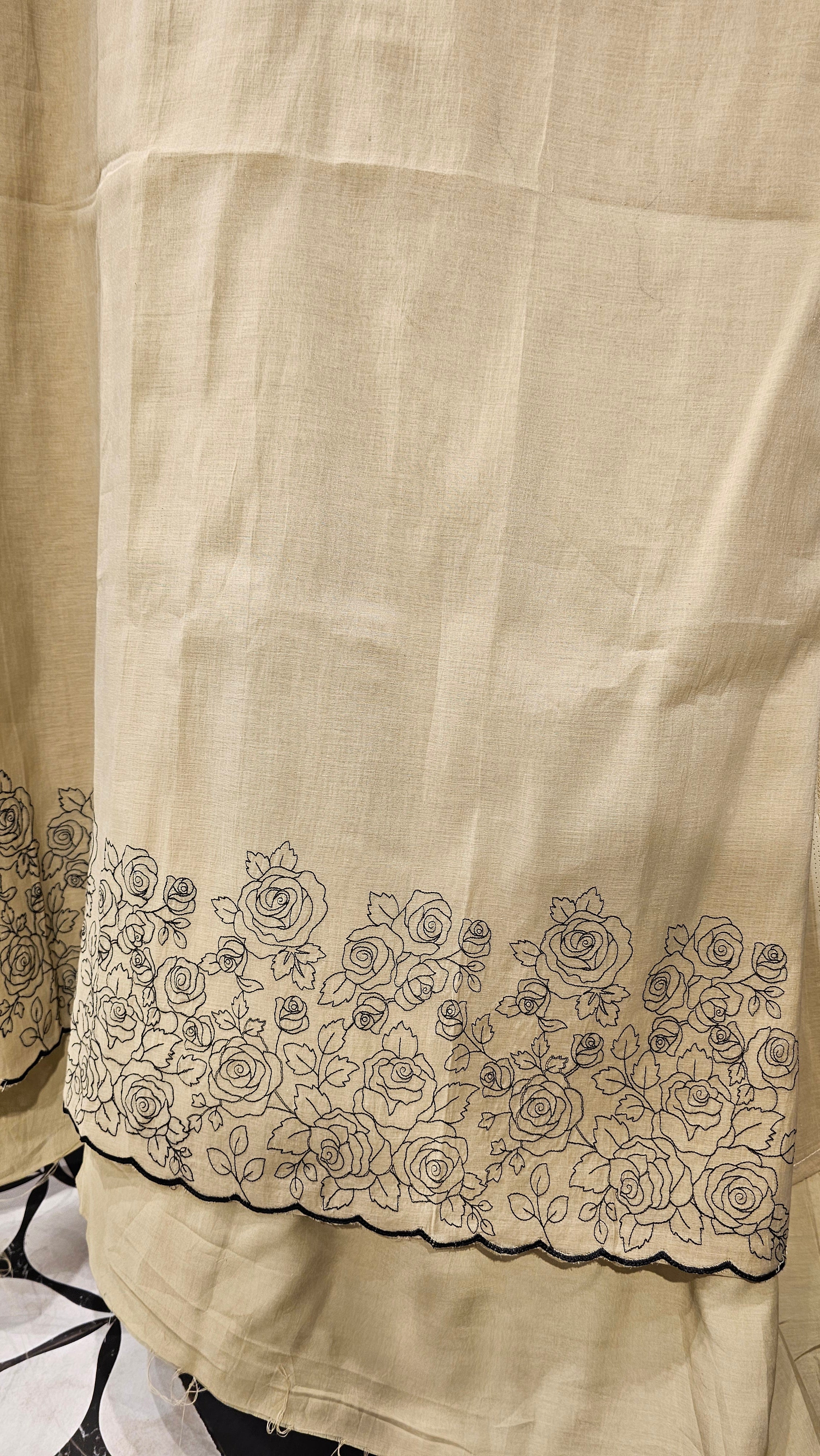 Beautiful Mul Top & Dupatta  with Rayon Bottom Suit trimmed With Thread Work