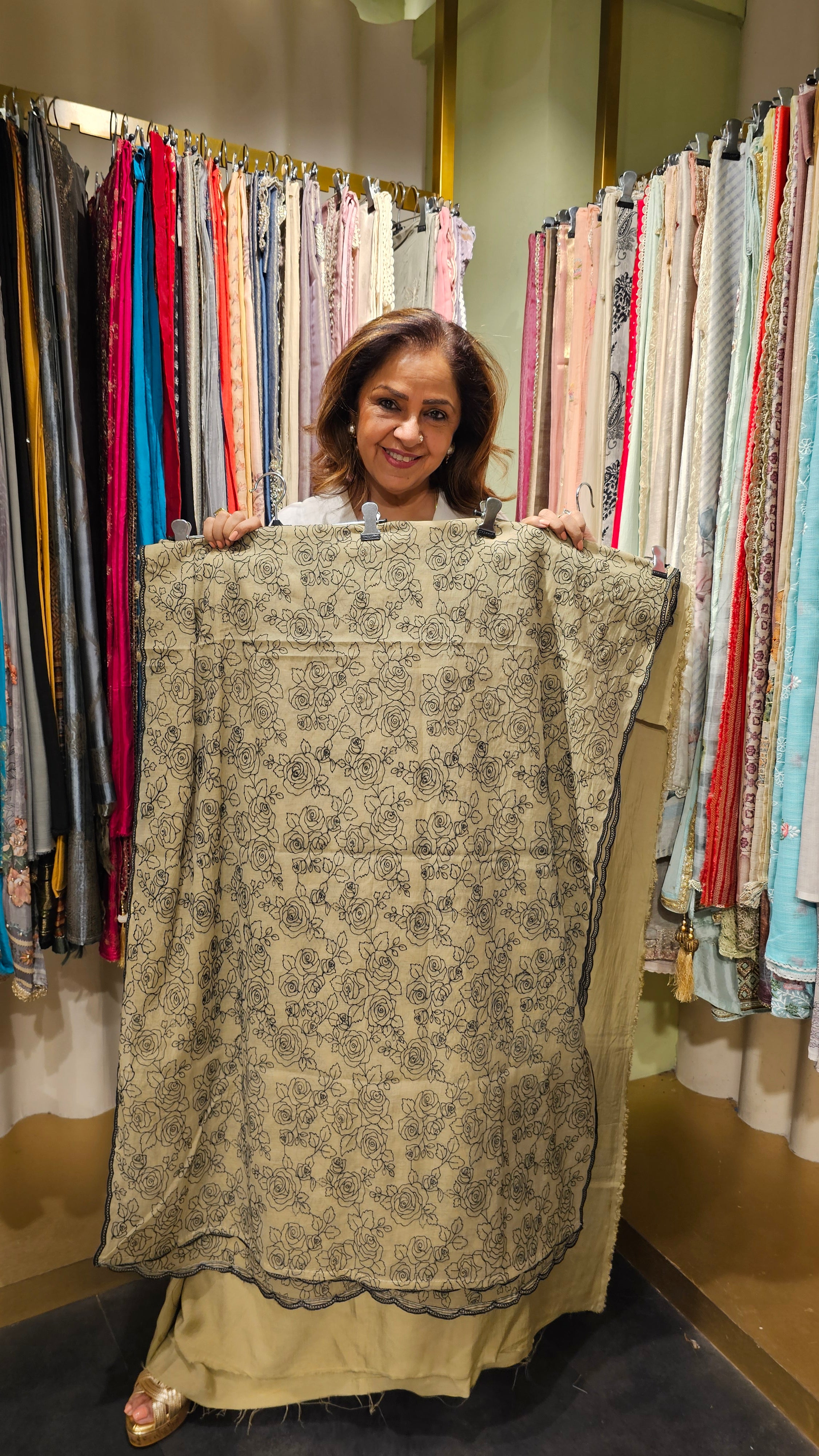Beautiful Mul Top & Dupatta  with Rayon Bottom Suit trimmed With Thread Work