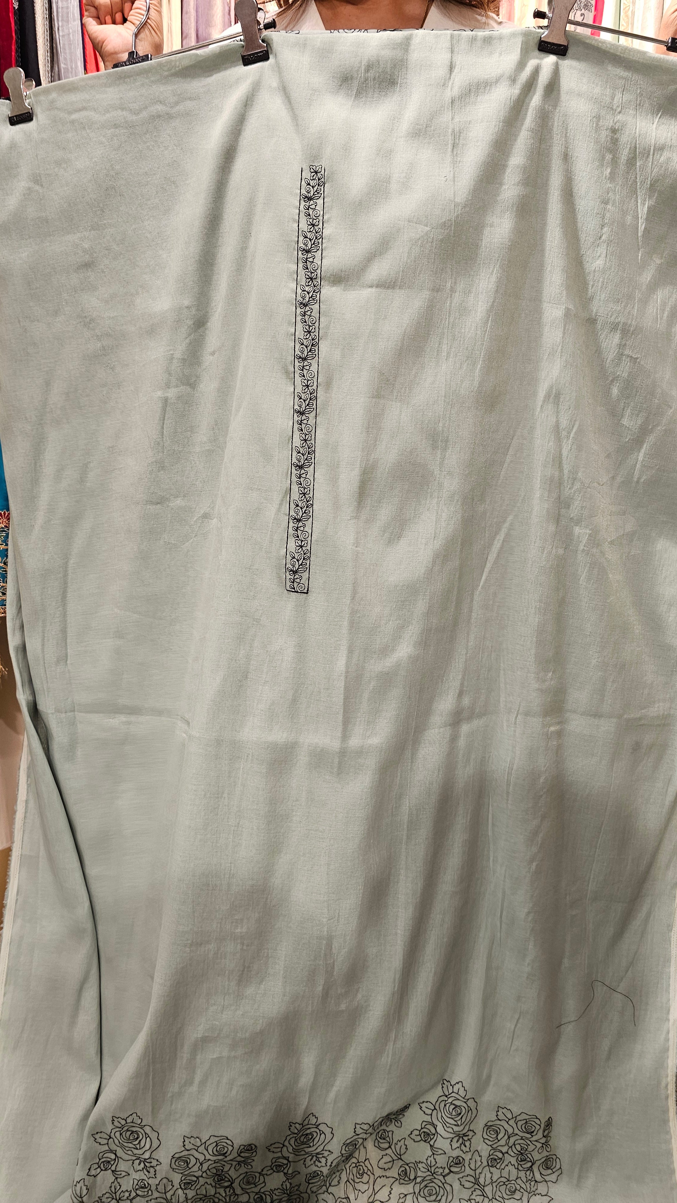 Beautiful Mul Top & Dupatta  with Rayon Bottom Suit trimmed With Thread Work
