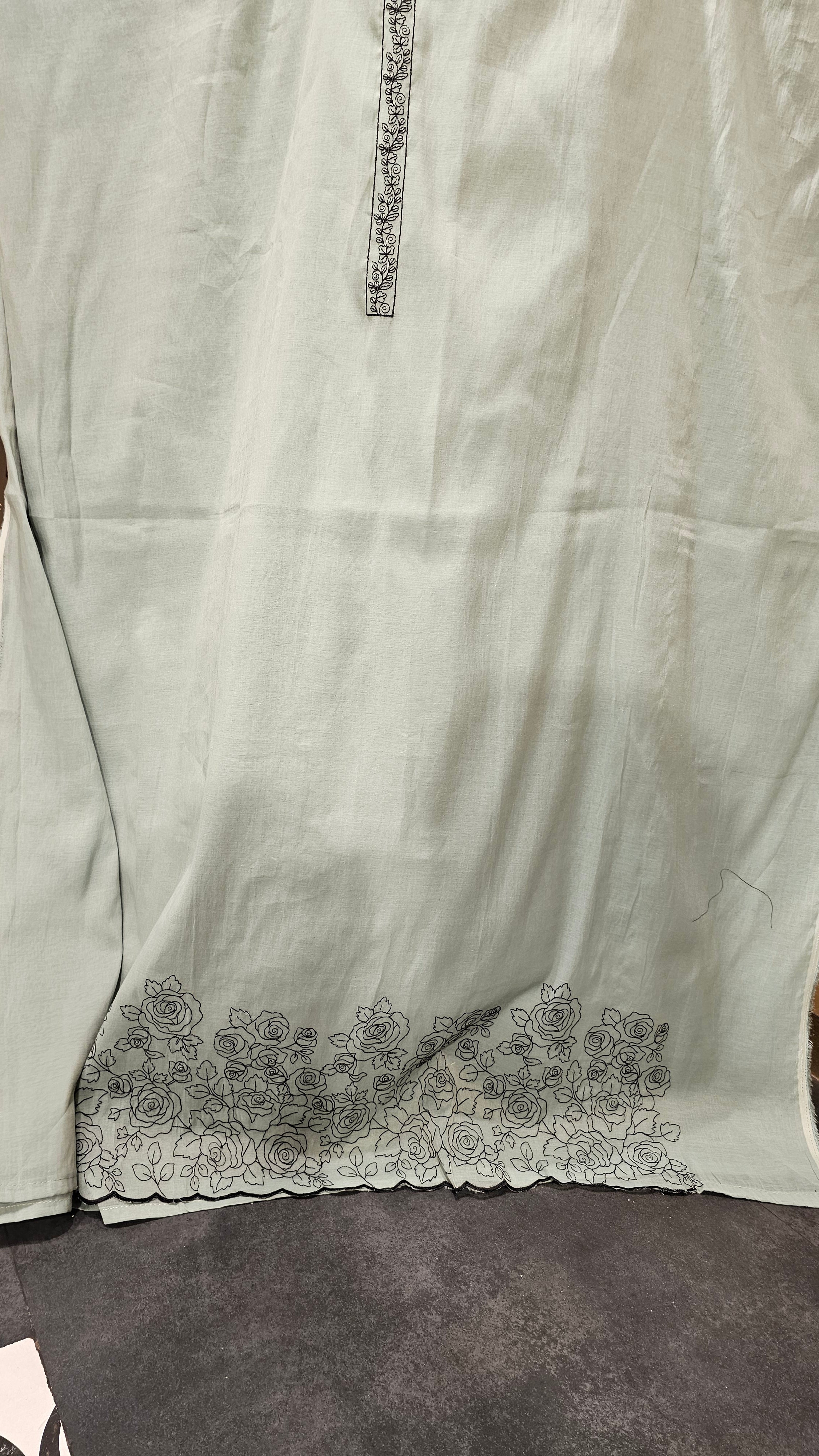 Beautiful Mul Top & Dupatta  with Rayon Bottom Suit trimmed With Thread Work