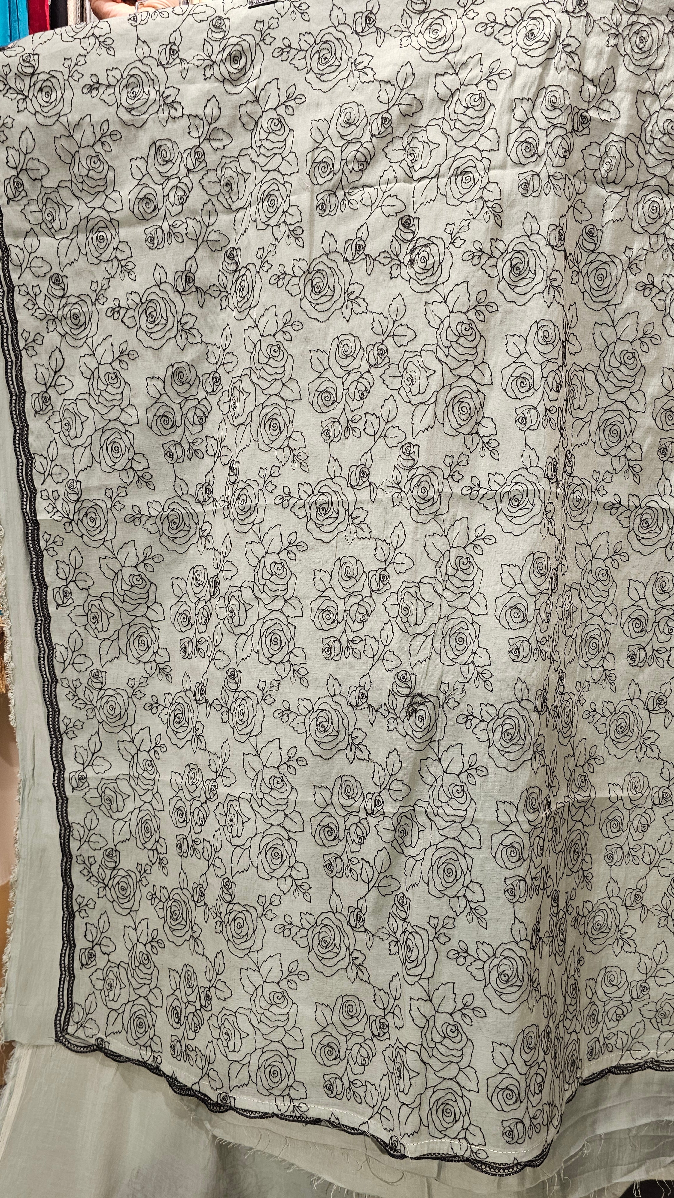 Beautiful Mul Top & Dupatta  with Rayon Bottom Suit trimmed With Thread Work