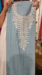 Stunning Mul Fabric Suit trimmed With Thread & Embroidery