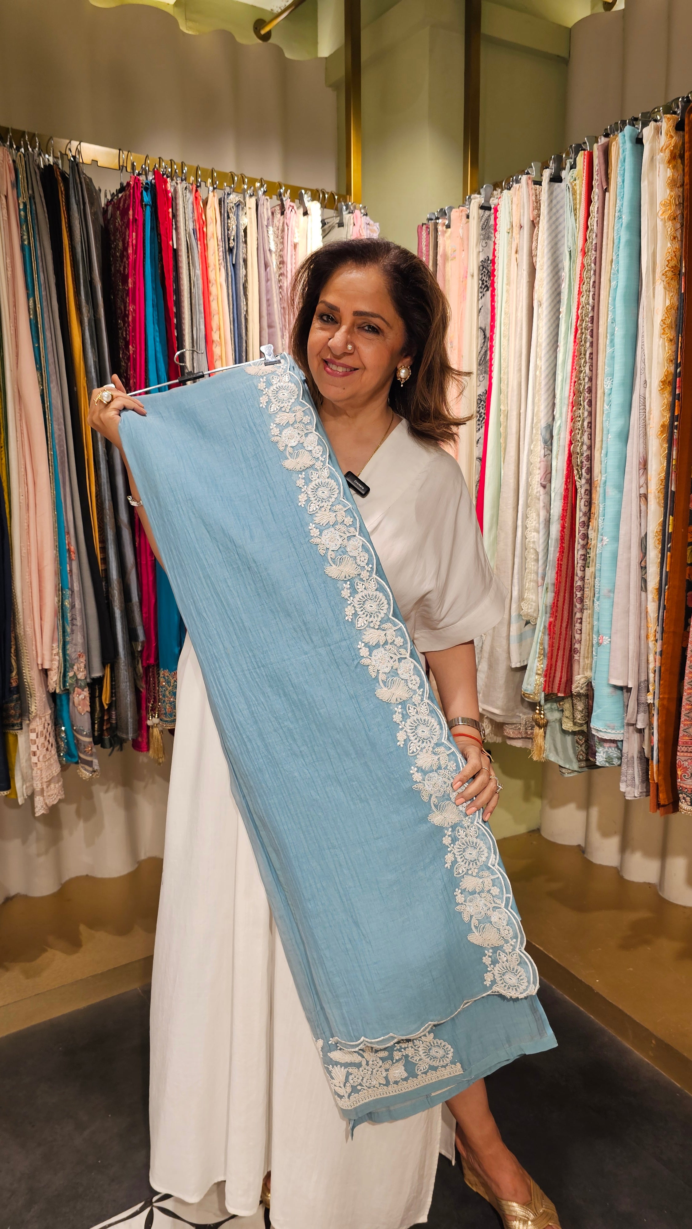 Stunning Mul Fabric Suit trimmed With Thread & Embroidery
