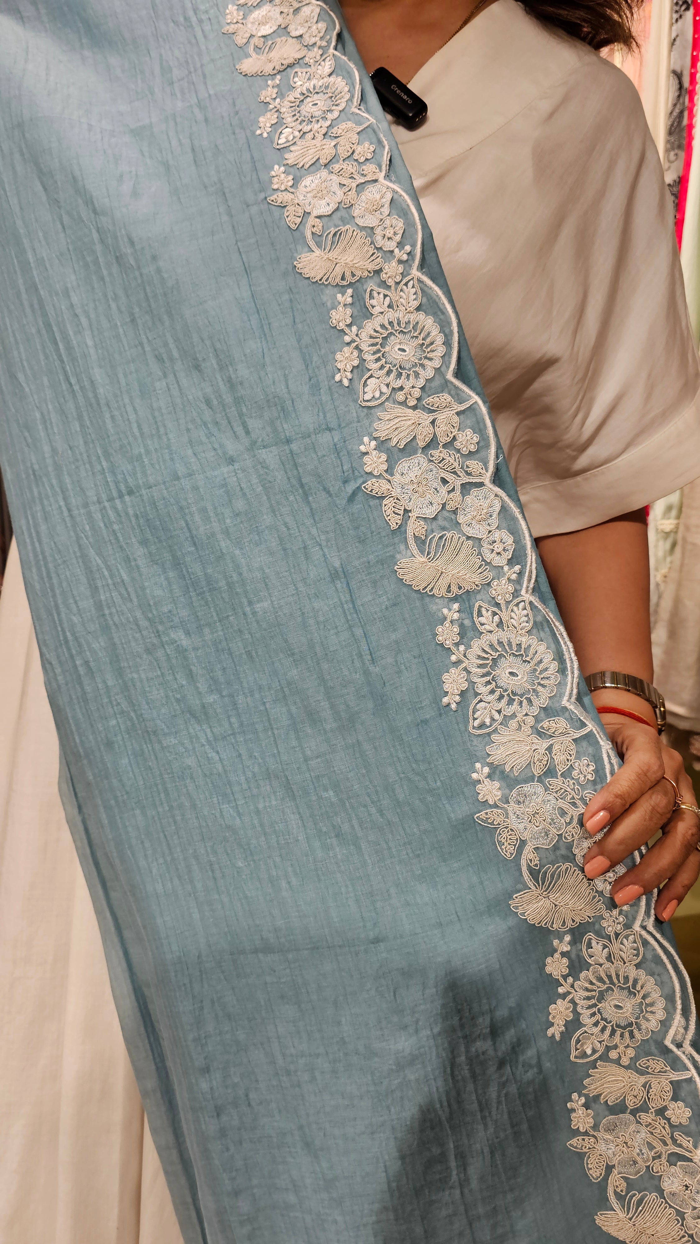 Stunning Mul Fabric Suit trimmed With Thread & Embroidery