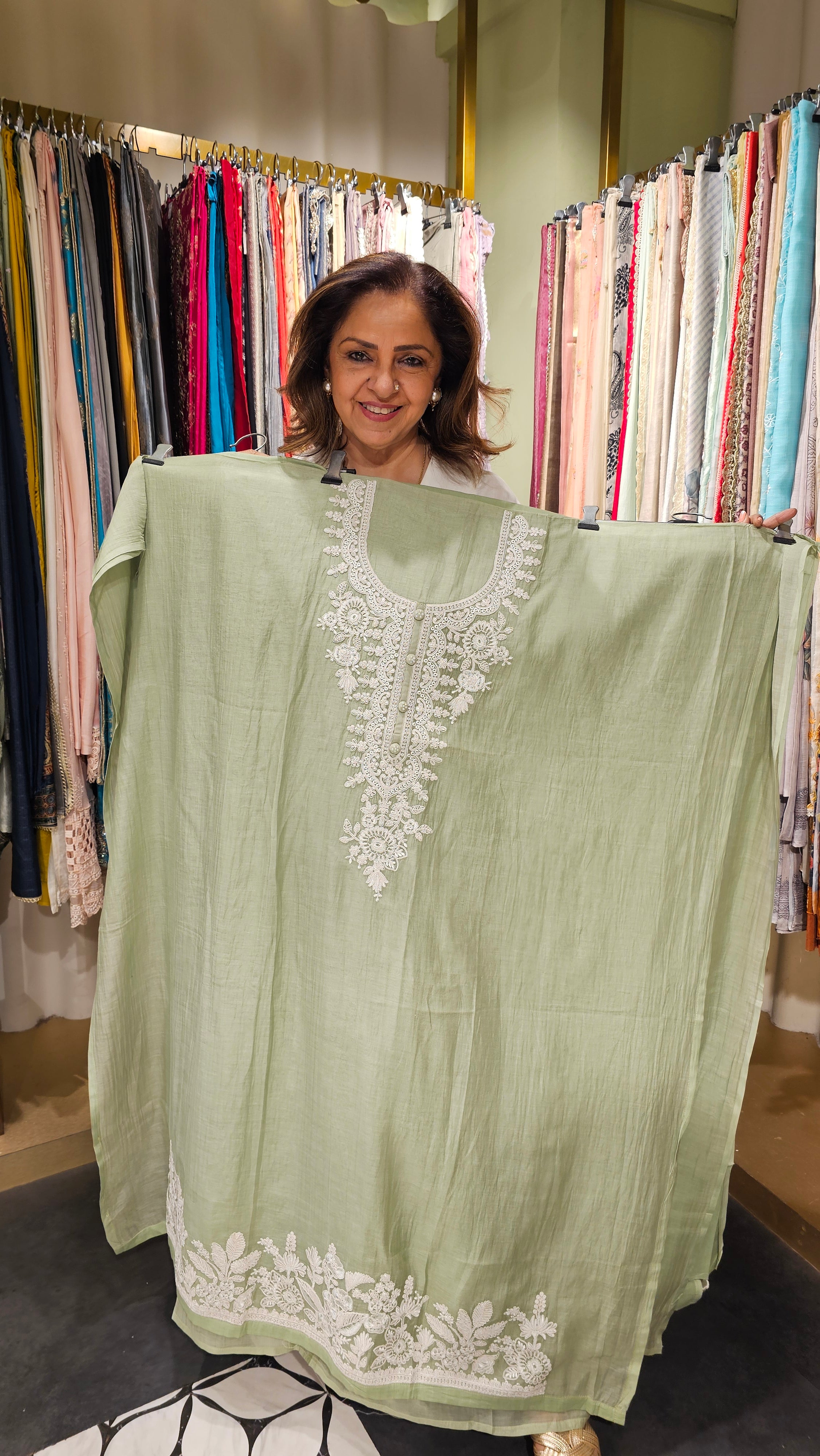 Stunning Mul Fabric Suit trimmed With Thread & Embroidery