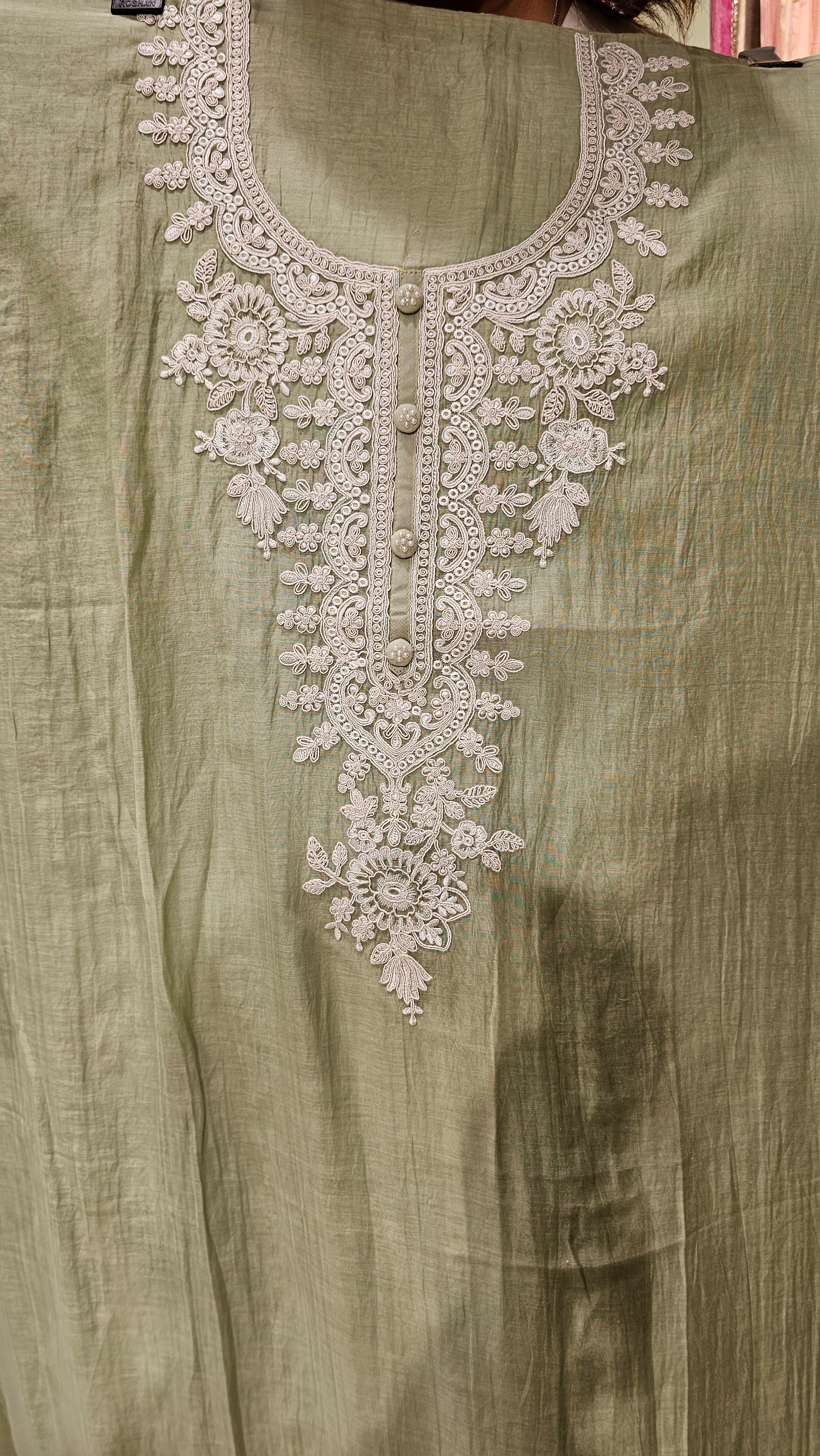 Stunning Mul Fabric Suit trimmed With Thread & Embroidery