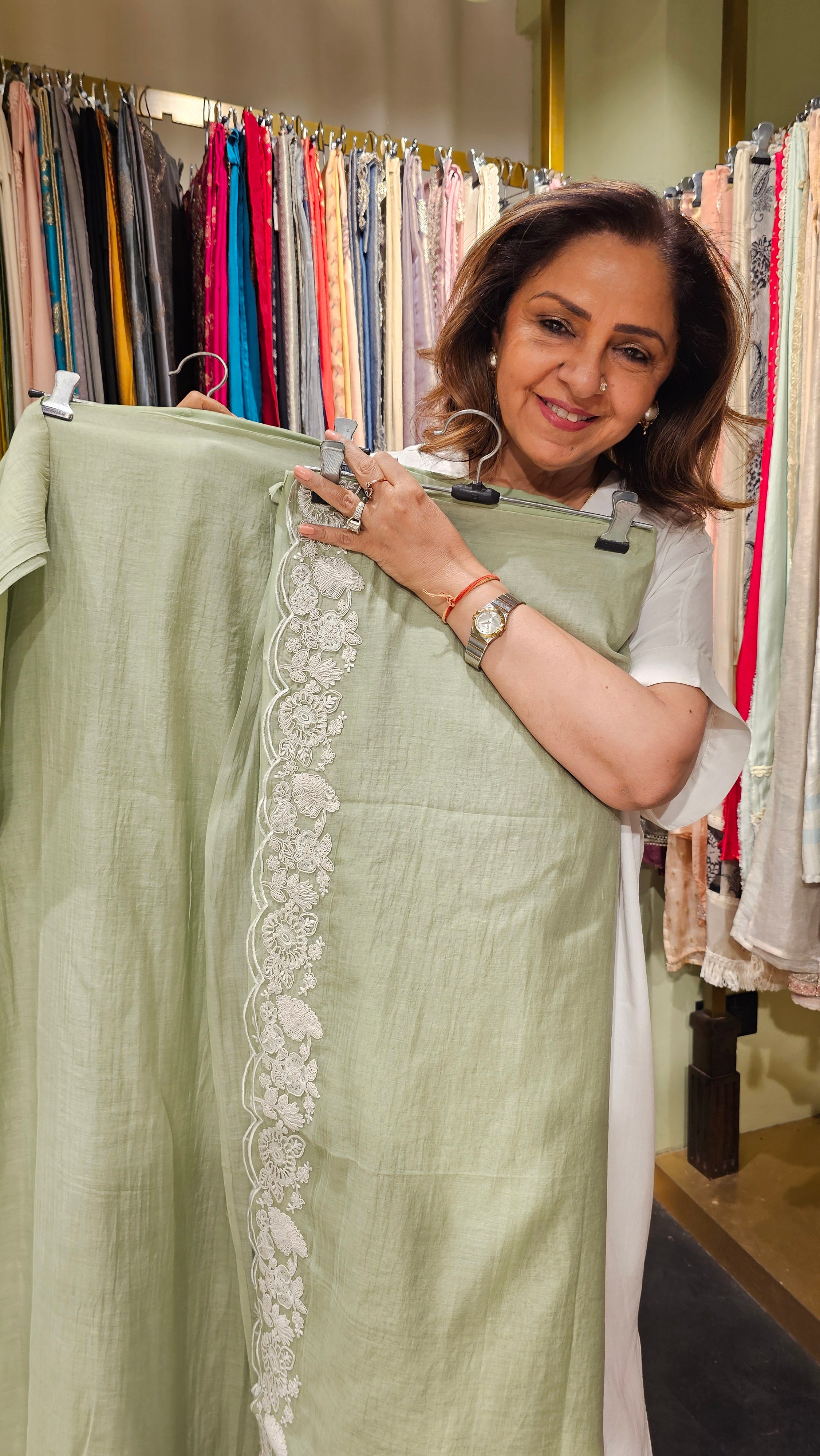 Stunning Mul Fabric Suit trimmed With Thread & Embroidery