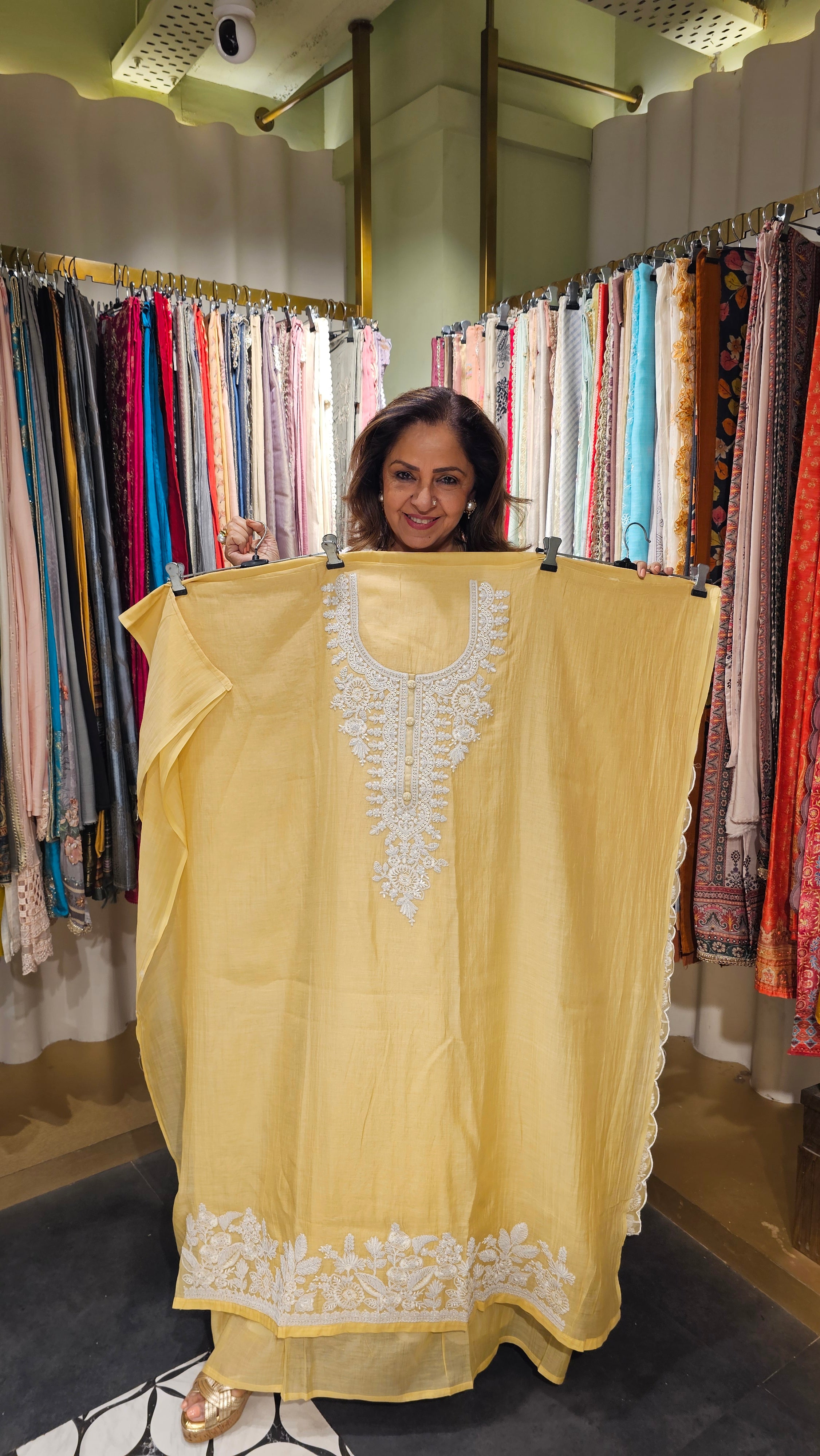 Stunning Mul Fabric Suit trimmed With Thread & Embroidery