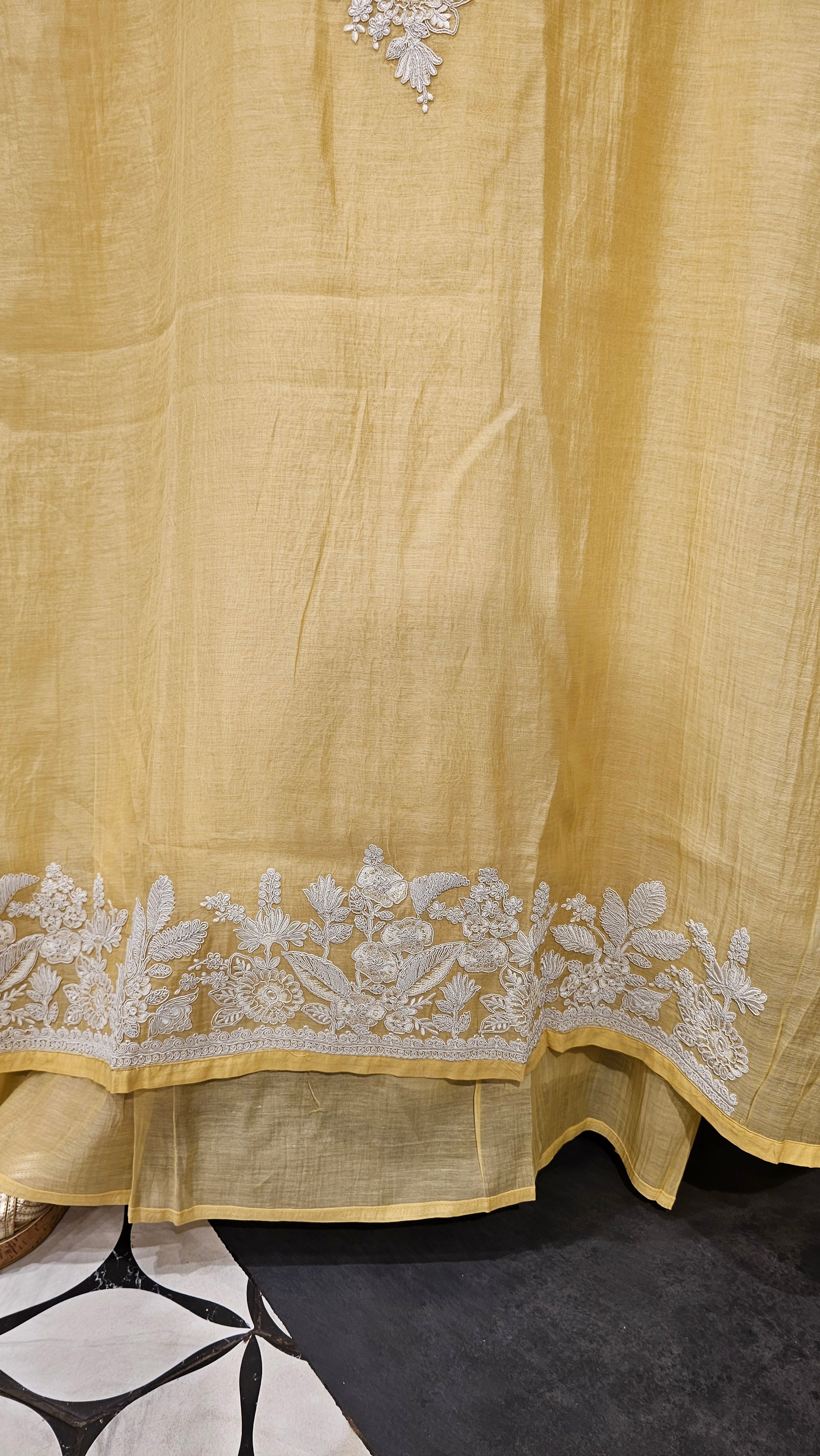 Stunning Mul Fabric Suit trimmed With Thread & Embroidery