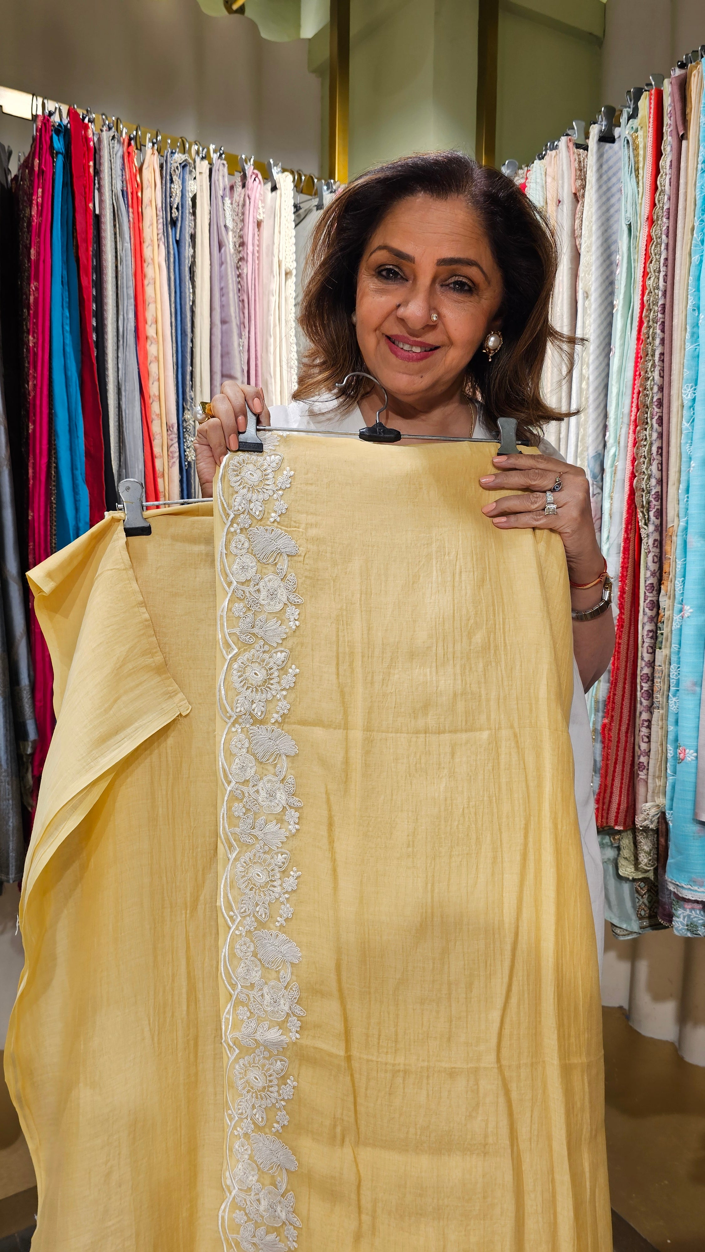 Stunning Mul Fabric Suit trimmed With Thread & Embroidery
