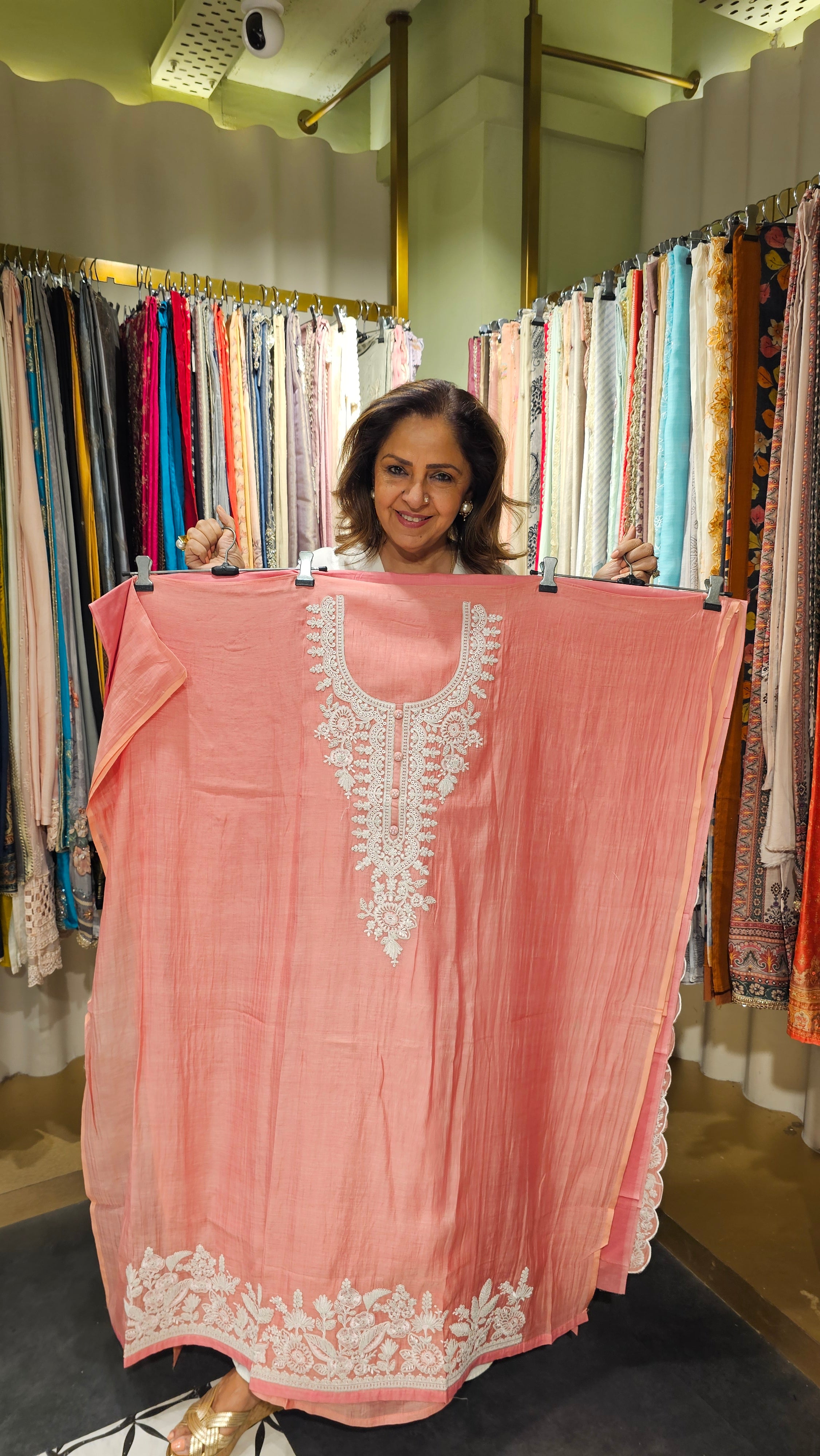 Stunning Mul Fabric Suit trimmed With Thread & Embroidery