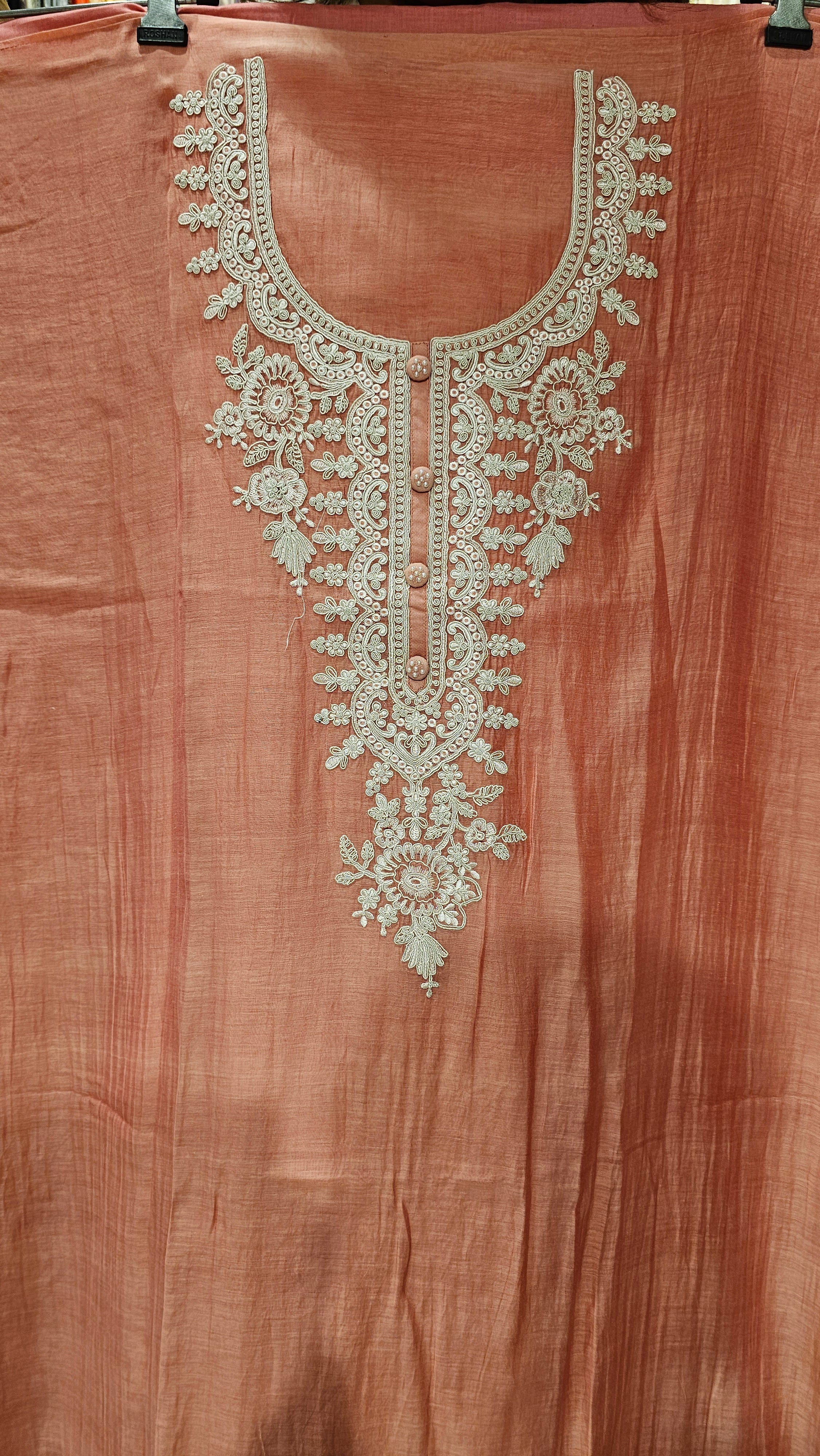 Stunning Mul Fabric Suit trimmed With Thread & Embroidery