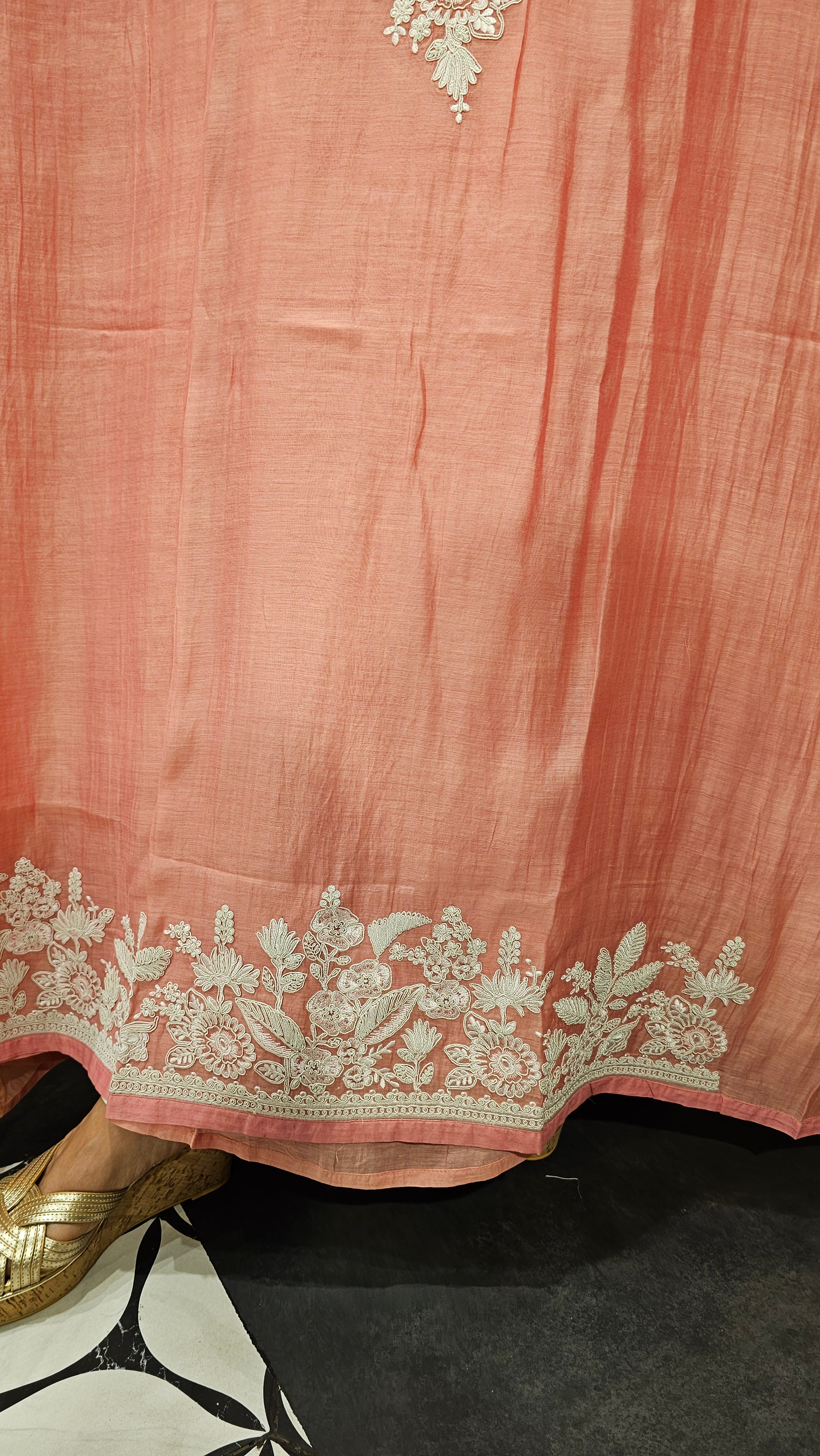 Stunning Mul Fabric Suit trimmed With Thread & Embroidery