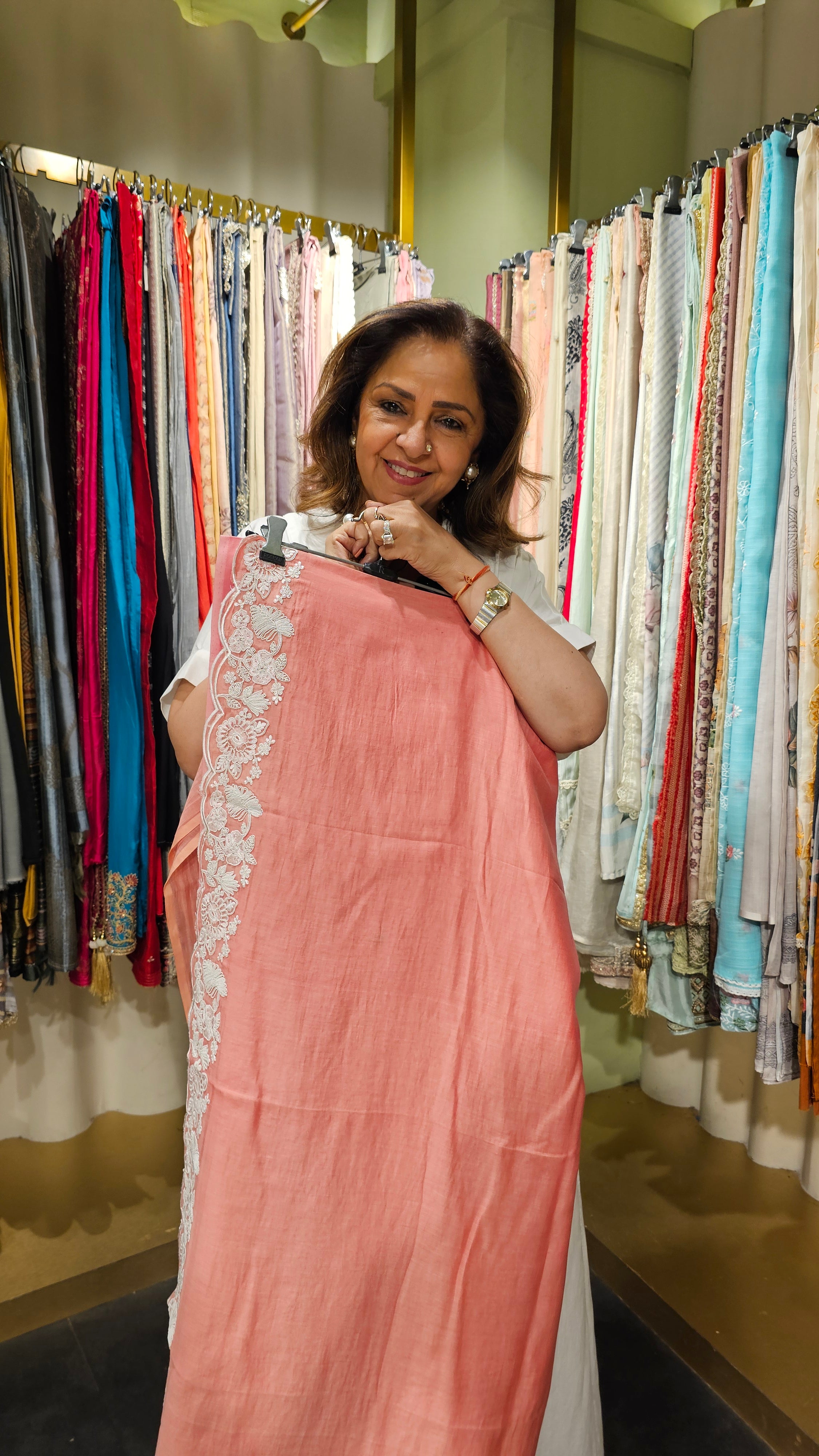 Stunning Mul Fabric Suit trimmed With Thread & Embroidery