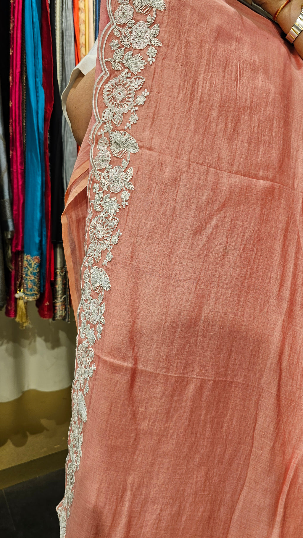 Stunning Mul Fabric Suit trimmed With Thread & Embroidery